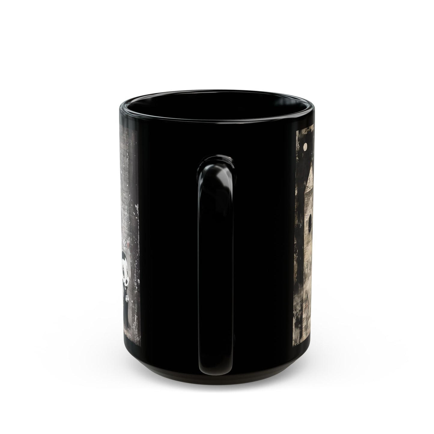 Gothic Halloween Character Black Mug — Spooky Skull, Ghost & Girl Art (15oz)