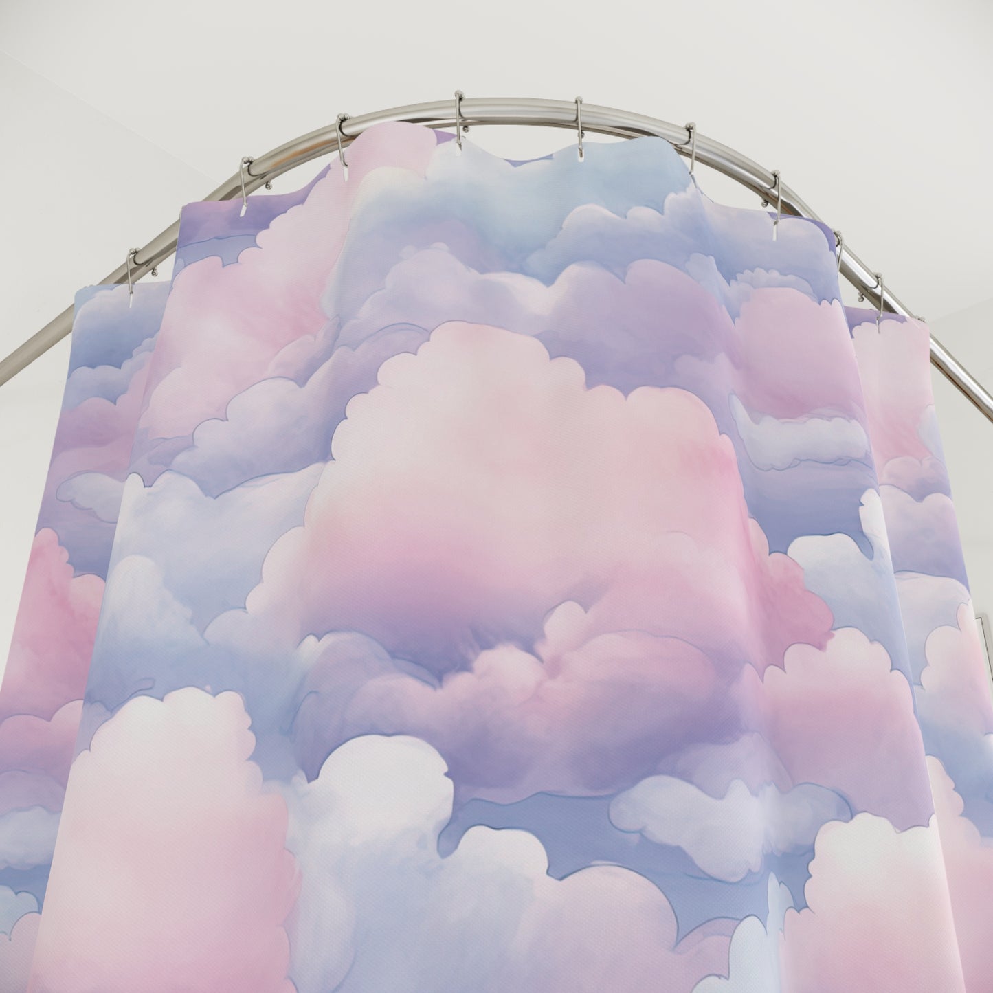 Pastel Cloud Shower Curtain — Dreamy Pink & Lavender Watercolor Bathroom Decor