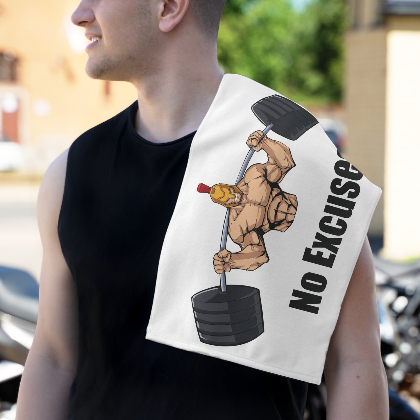 Gym Towel - Spartan Bodybuilder No Excuses Design