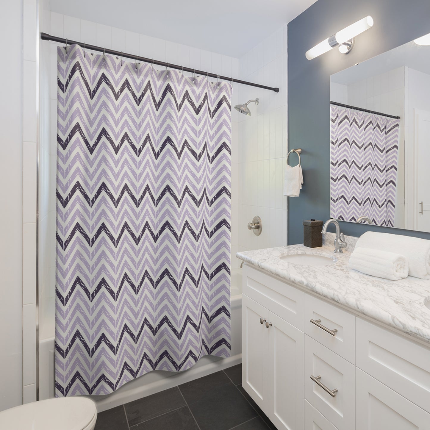 Chevron Shower Curtain - Purple and White