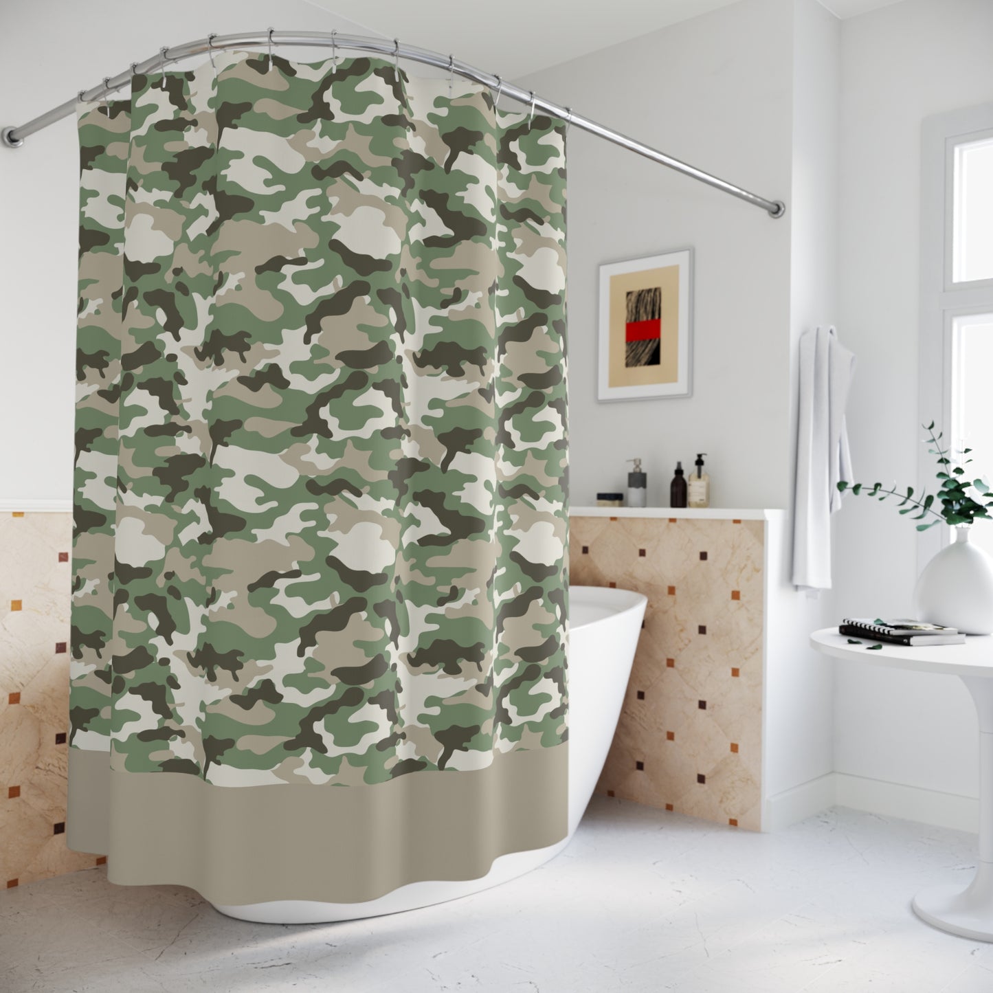 Camo Shower Curtain-Green and Tan