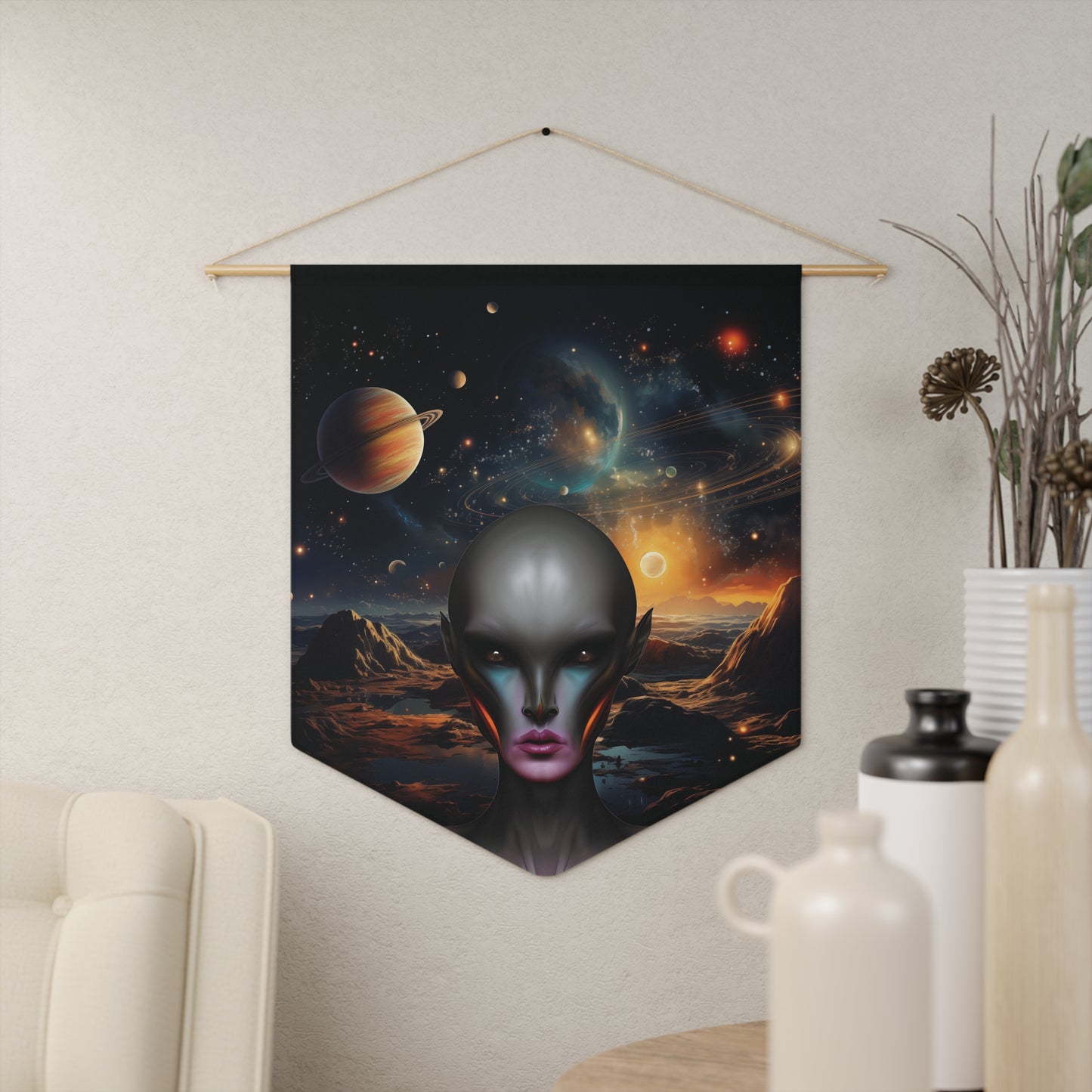 Alien Nebula Pennant — Cosmic Sci‑Fi Wall Banner for Space Fans