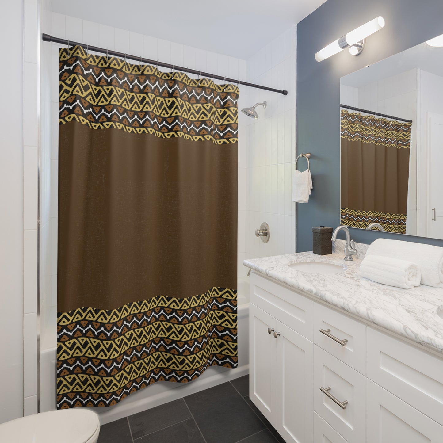 Ethnic Print Shower Curtain Brown