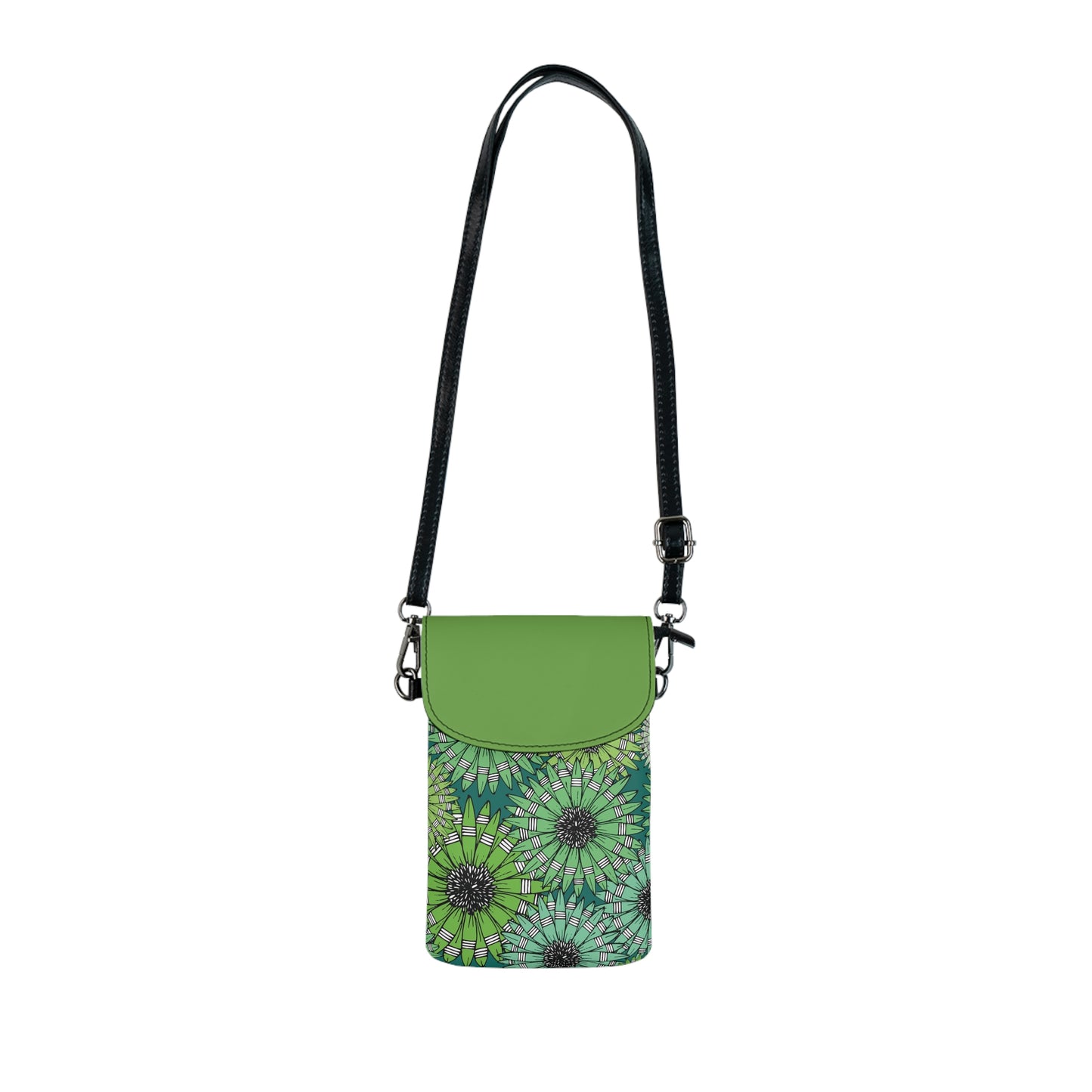 Phone Wallet - Modern Green Daisies Print