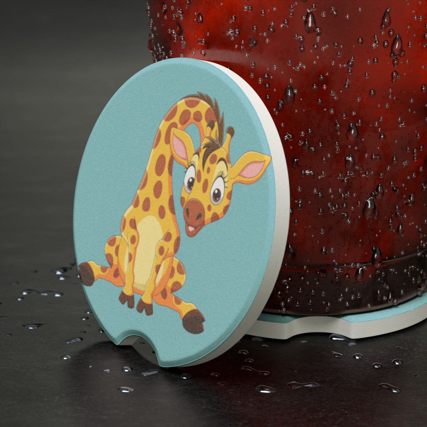 Cute Giraffe Car Coaster — Soapstone Cup Holder Protector