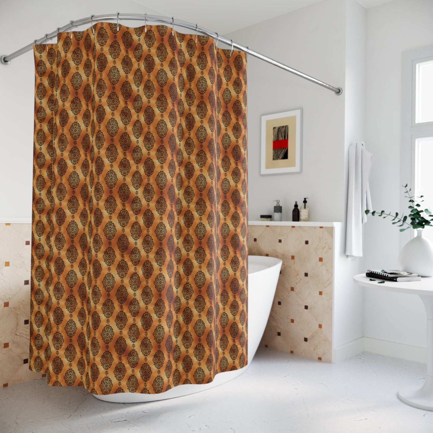 Damask Shower Curtain-Copper and Black