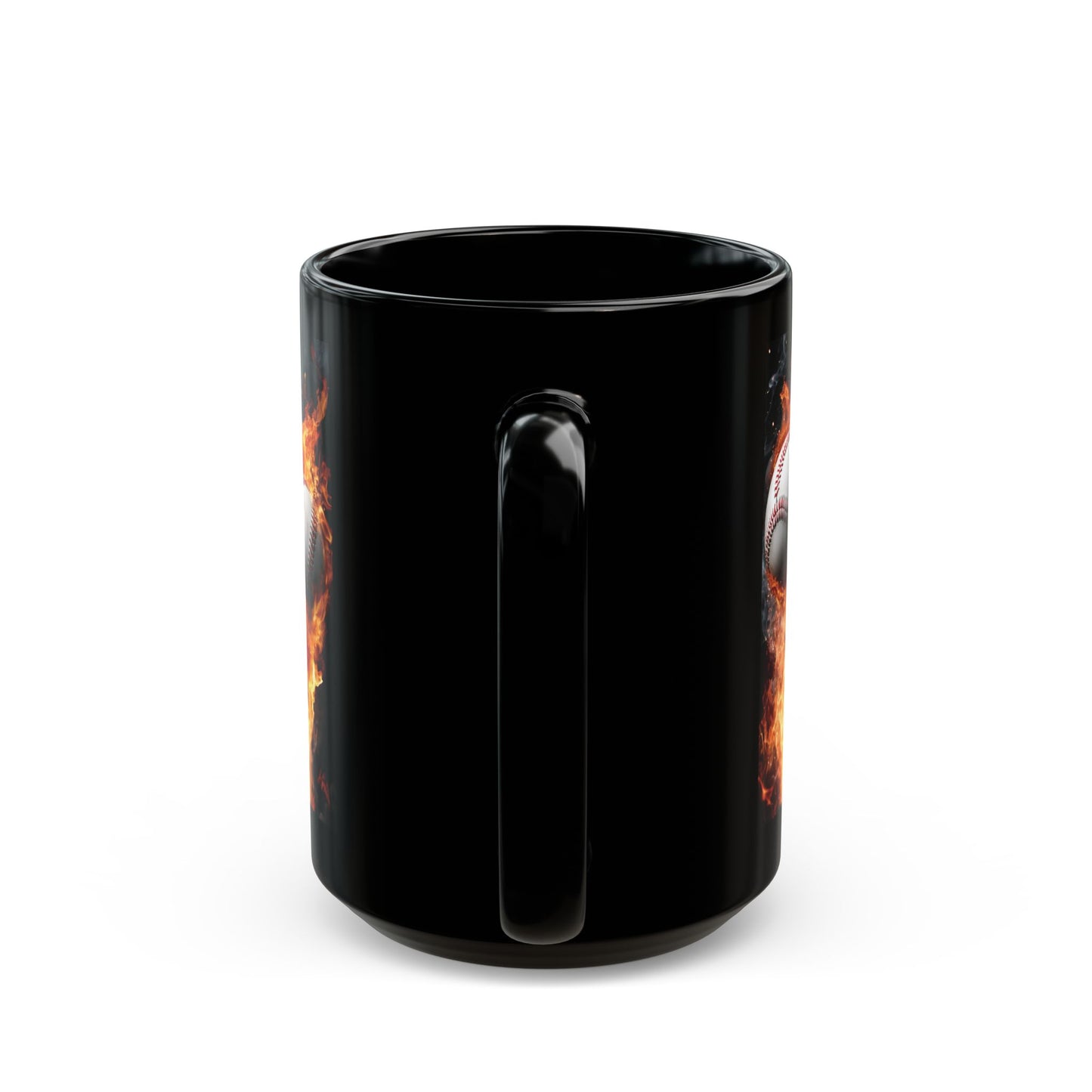 Baseball On Fire Black Mug — Flaming Baseballs Coffee Cup (15oz)