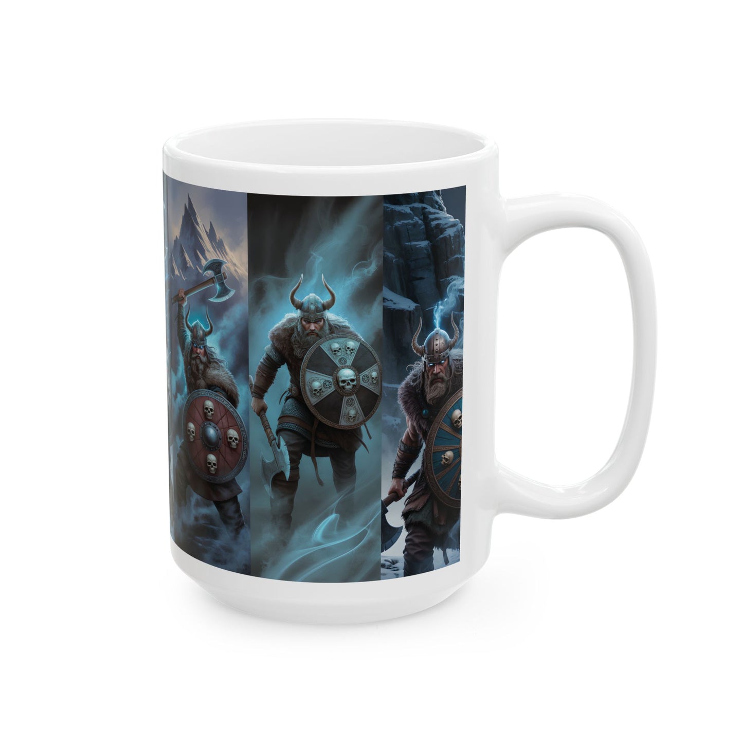 Viking Warriors Ceramic Mug — Norse Battle Scene Coffee Cup (15oz)