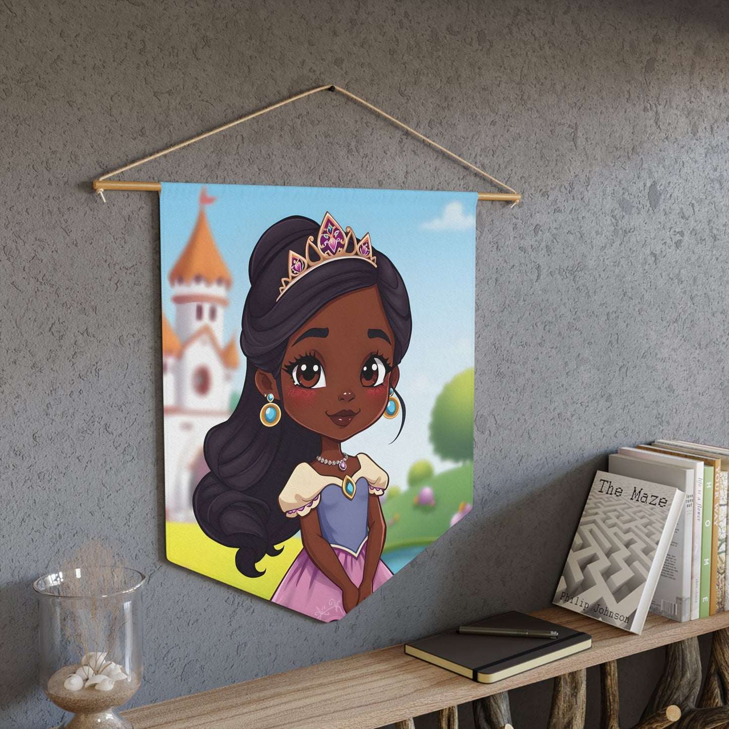 Princess Kids Pennant Wall Banner — Cute Dark-Skinned Princess Nursery Decor