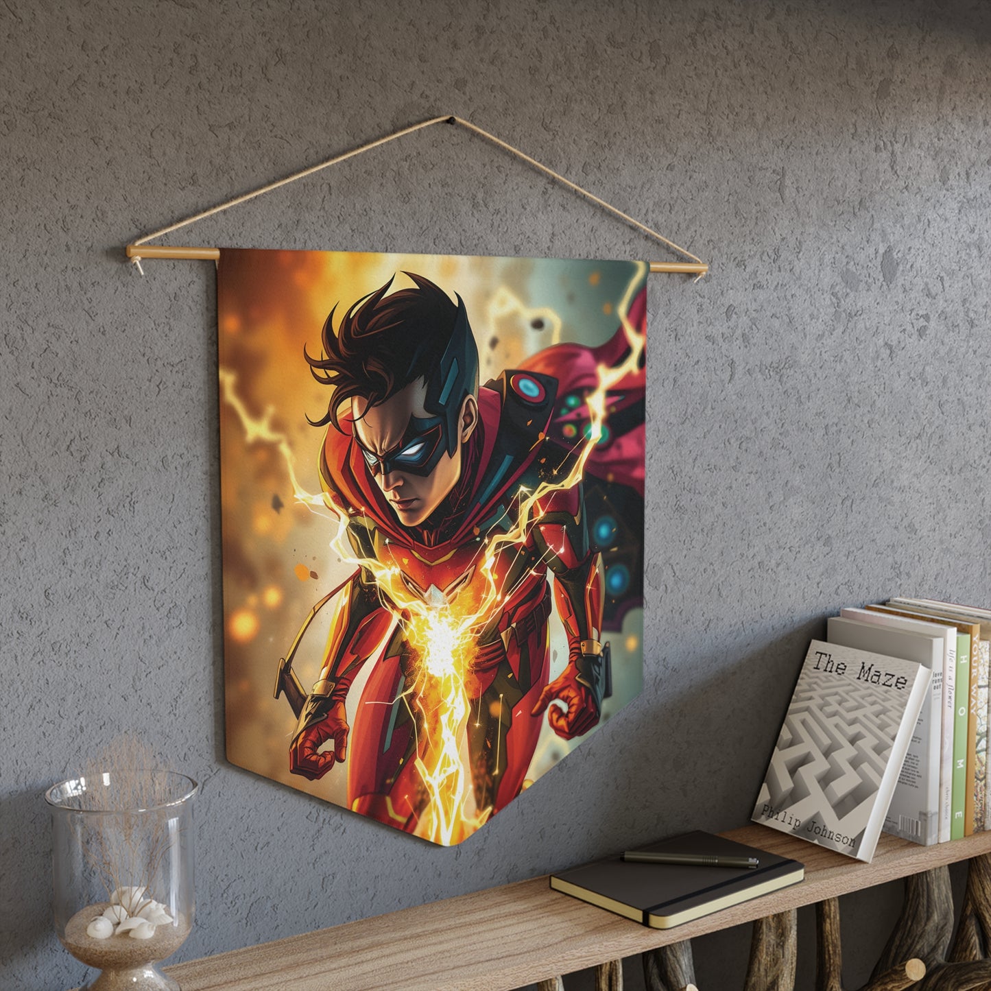 Superhero Lightning Pennant Wall Banner — Energetic Comic Art Decor for Fans