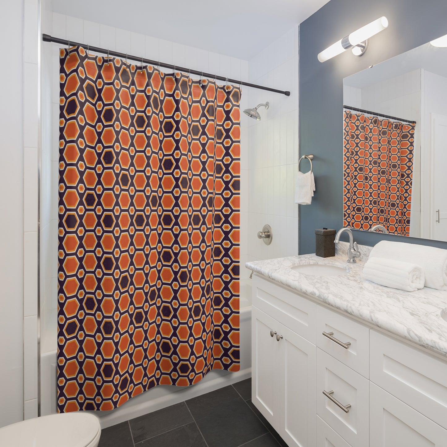 Geometric Print Shower Curtain Orange and Purple
