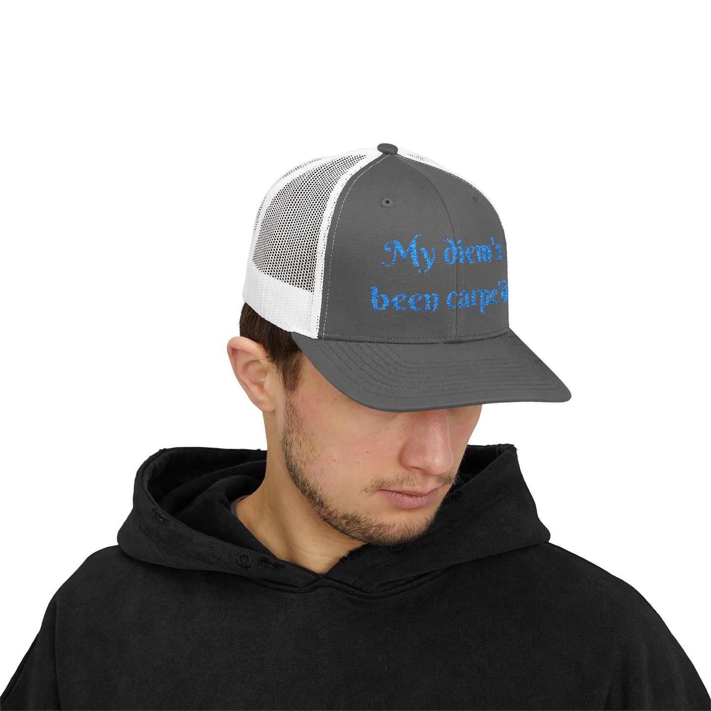 Sparkly Quote Snapback Trucker Cap-"My diem's been carpe'd"