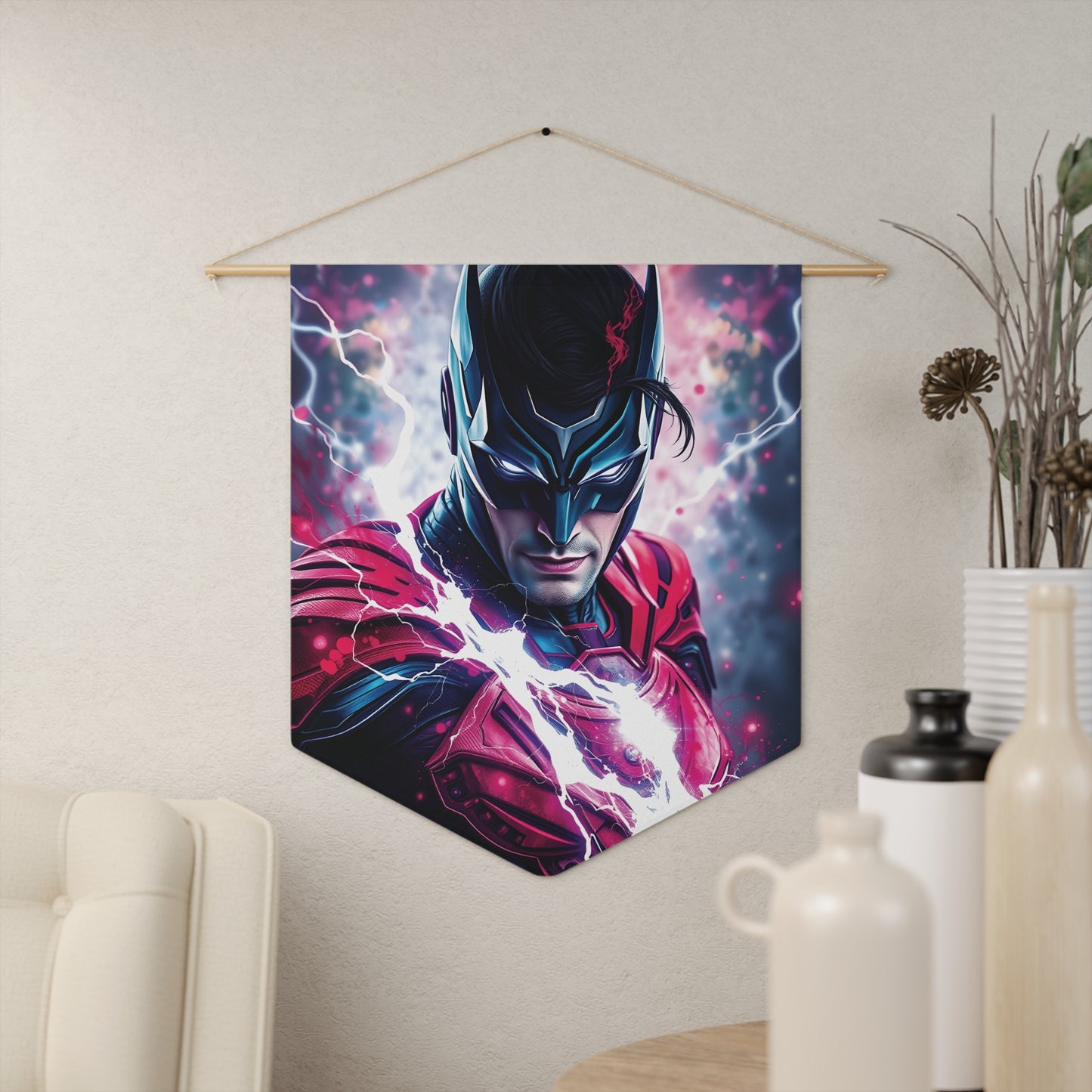 Superhero Lightning Pennant Wall Banner — Graphic Novel-Inspired Superhero Decor