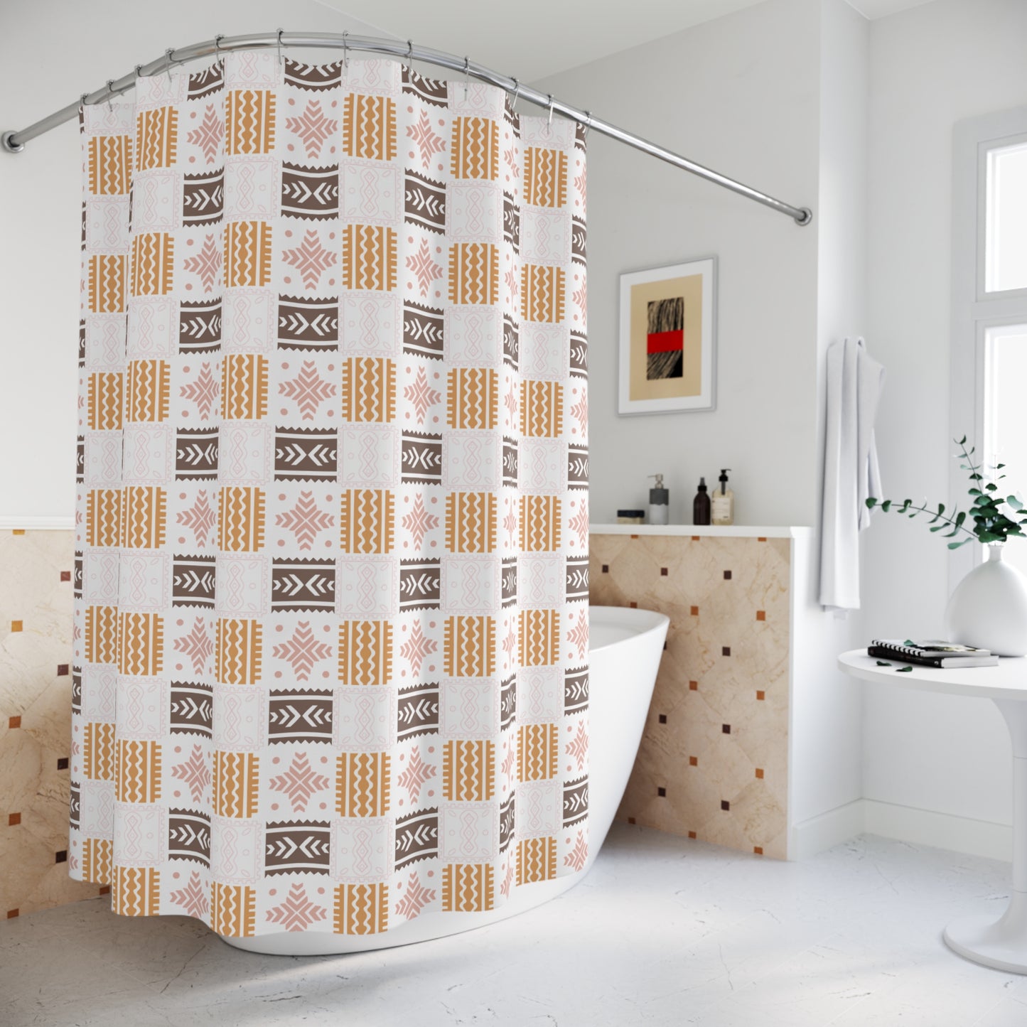 Ethnic Print Shower Curtain Soft Earthy Colors