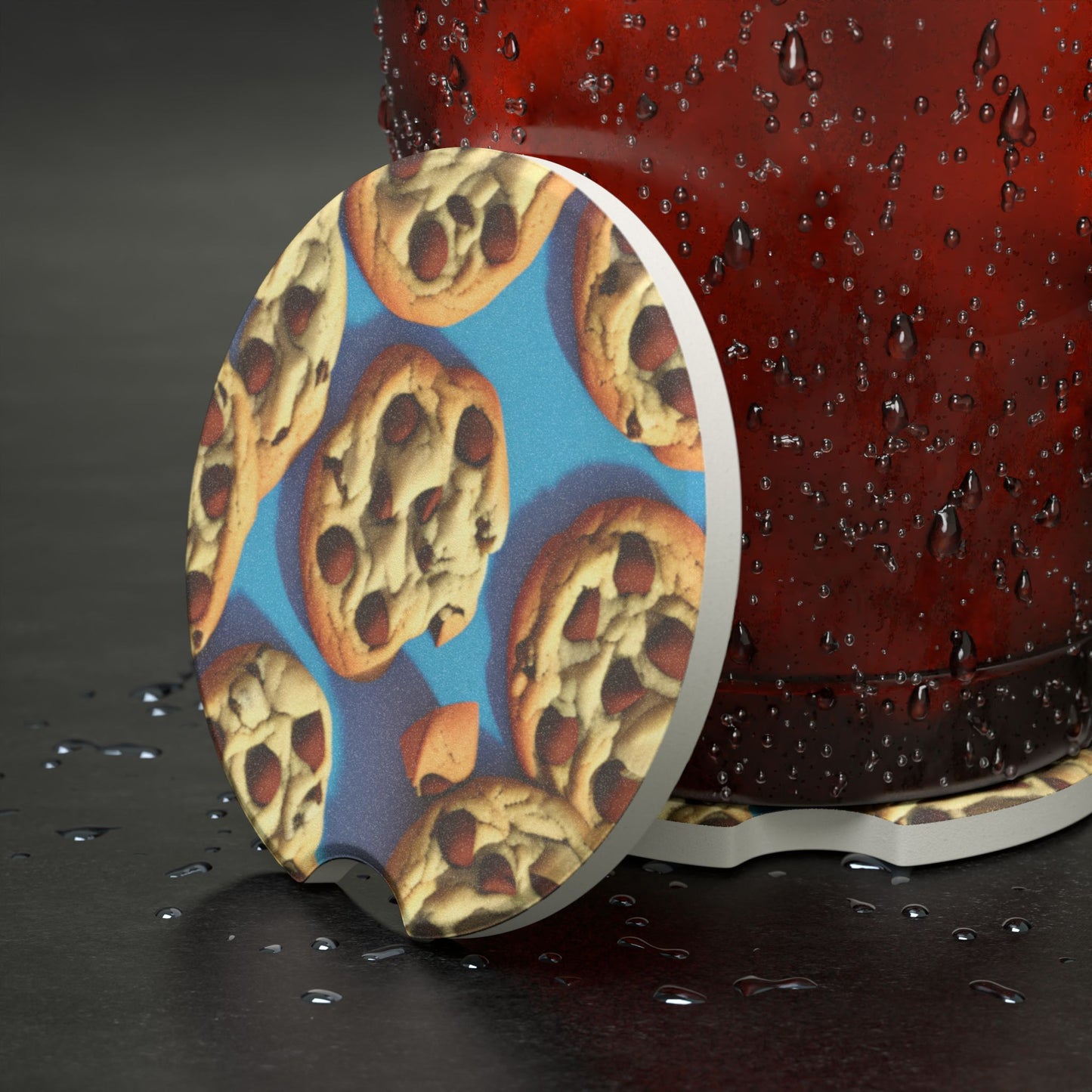 Cookie Pattern Soapstone Car Coaster — Chocolate Chip Cookie Cup Holder Protector