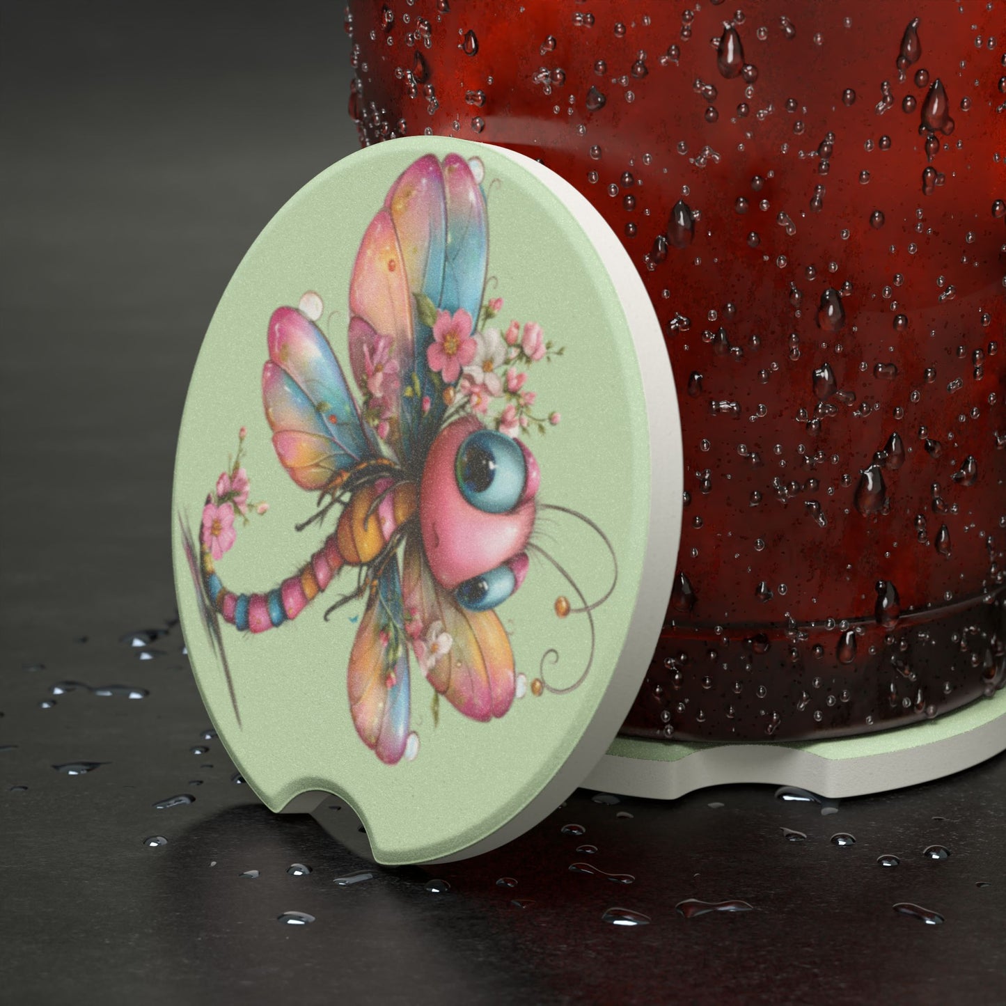 Soapstone Car Coaster — Cute And Colorful Dragonfly Car Cup Holder Coaster