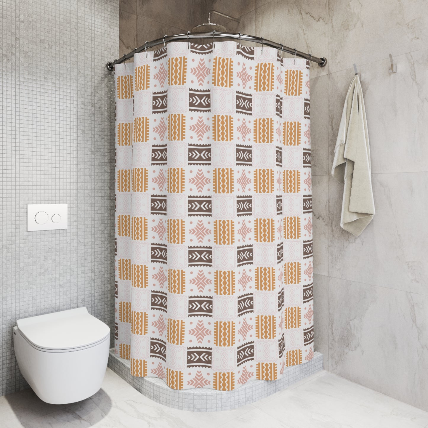 Ethnic Print Shower Curtain Soft Earthy Colors