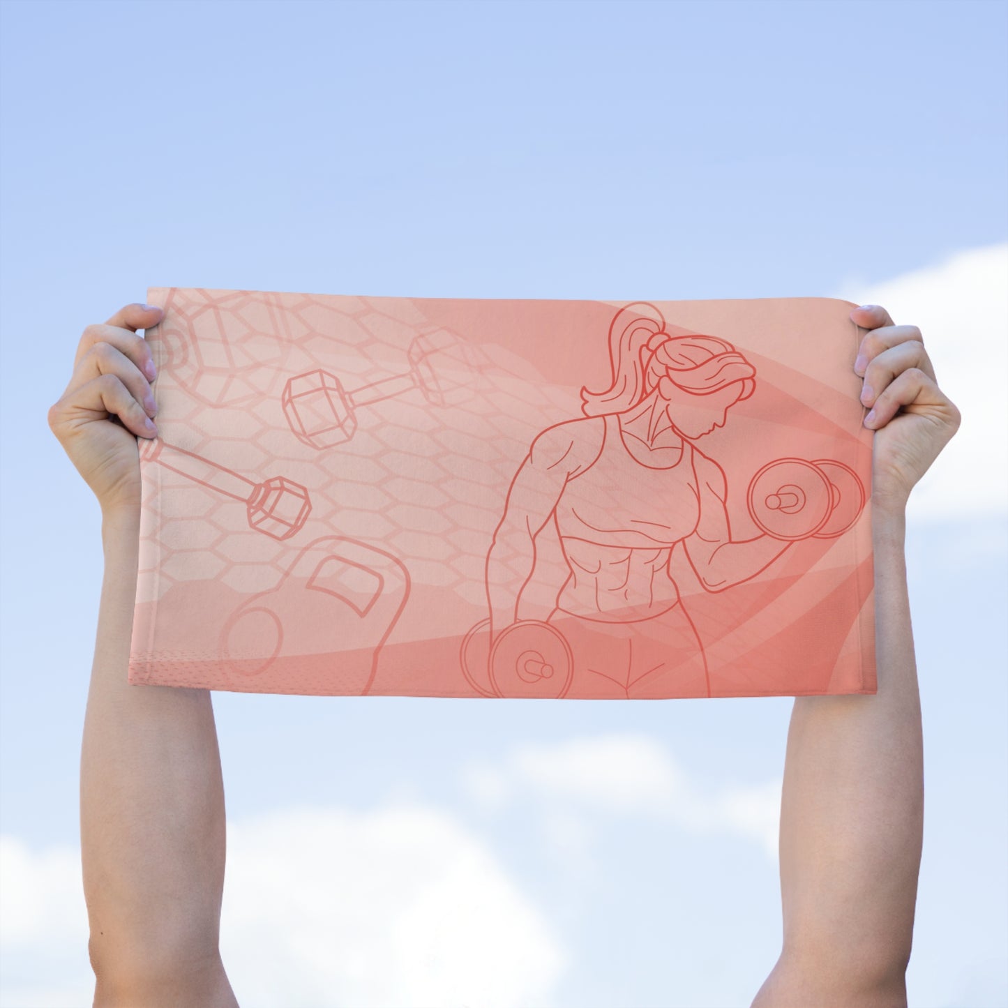 Workout Towel — 11x18 Fitness Gym Towel (Pink Dumbbell Design)