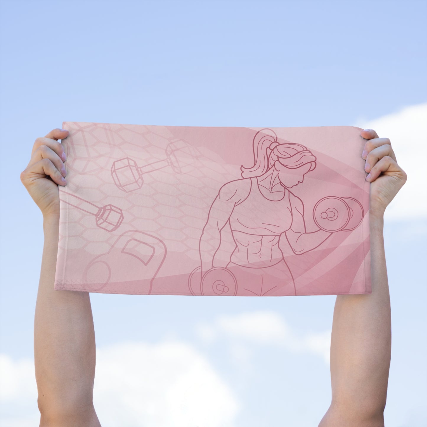 Pink Fitness Towel — 11x18 Gym Towel with Weightlifting Woman Design