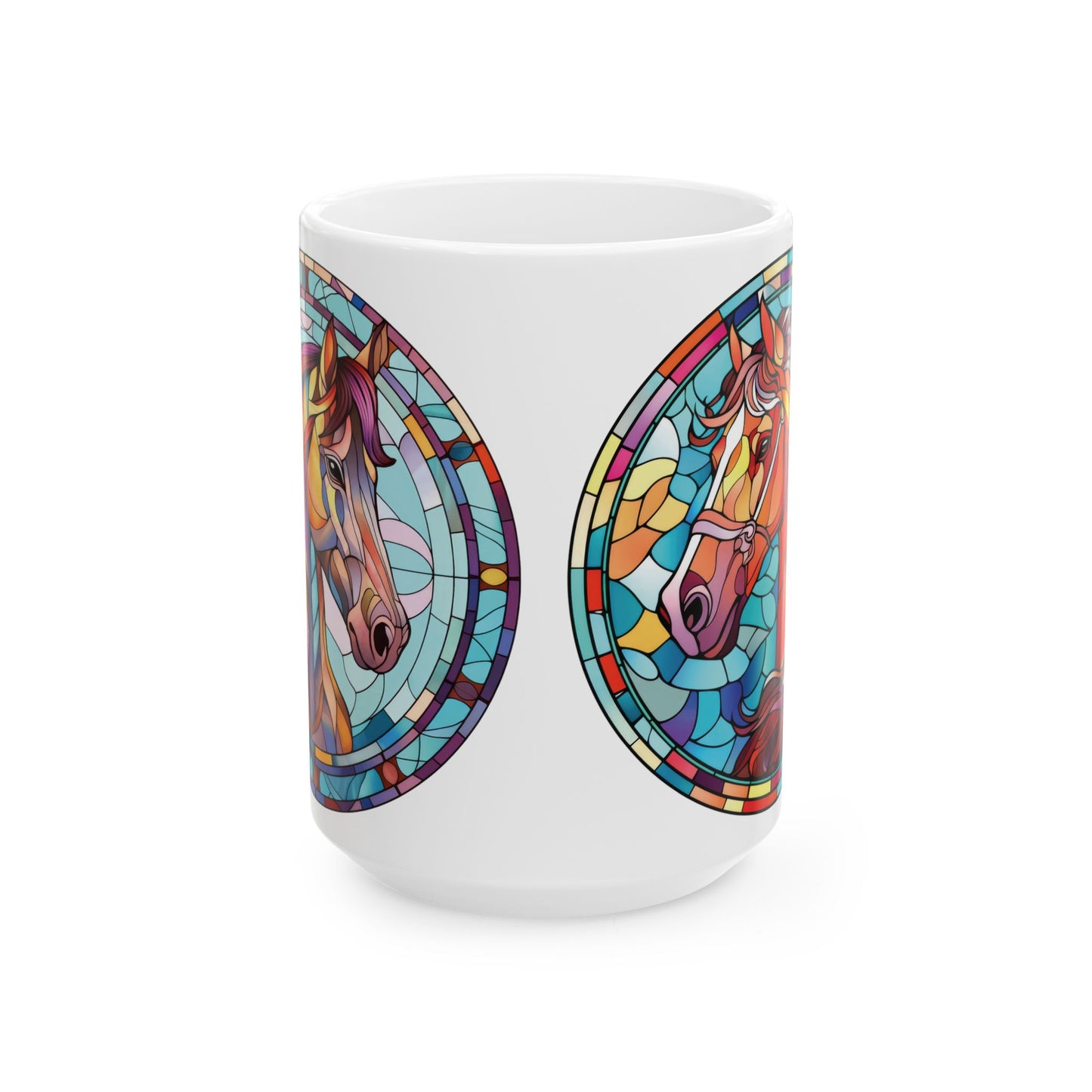 Stained Glass Horse Ceramic Mug – Colorful Equestrian Art Coffee Cup (15oz)