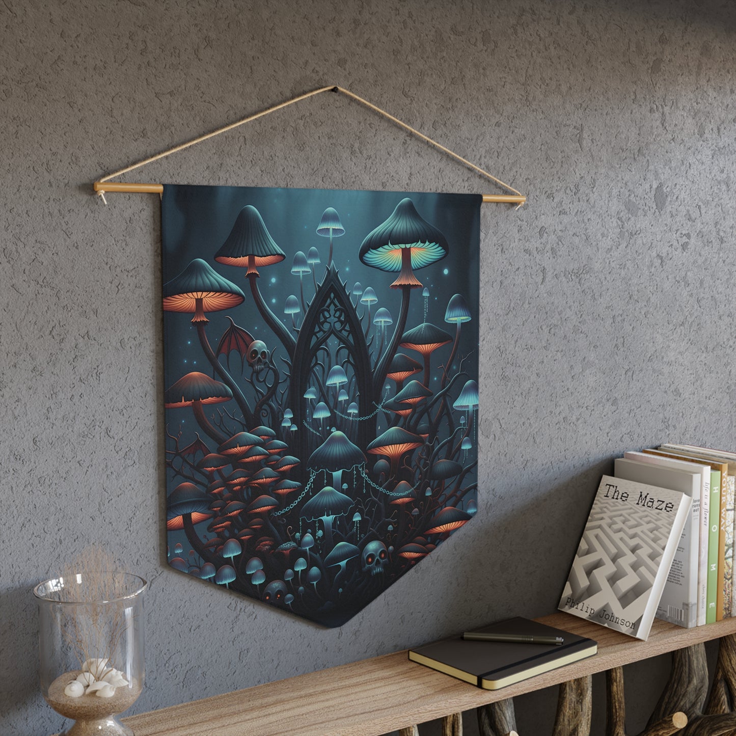 Mushroom Forest Pennant Wall Banner — Dark Fantasy Gothic Decor