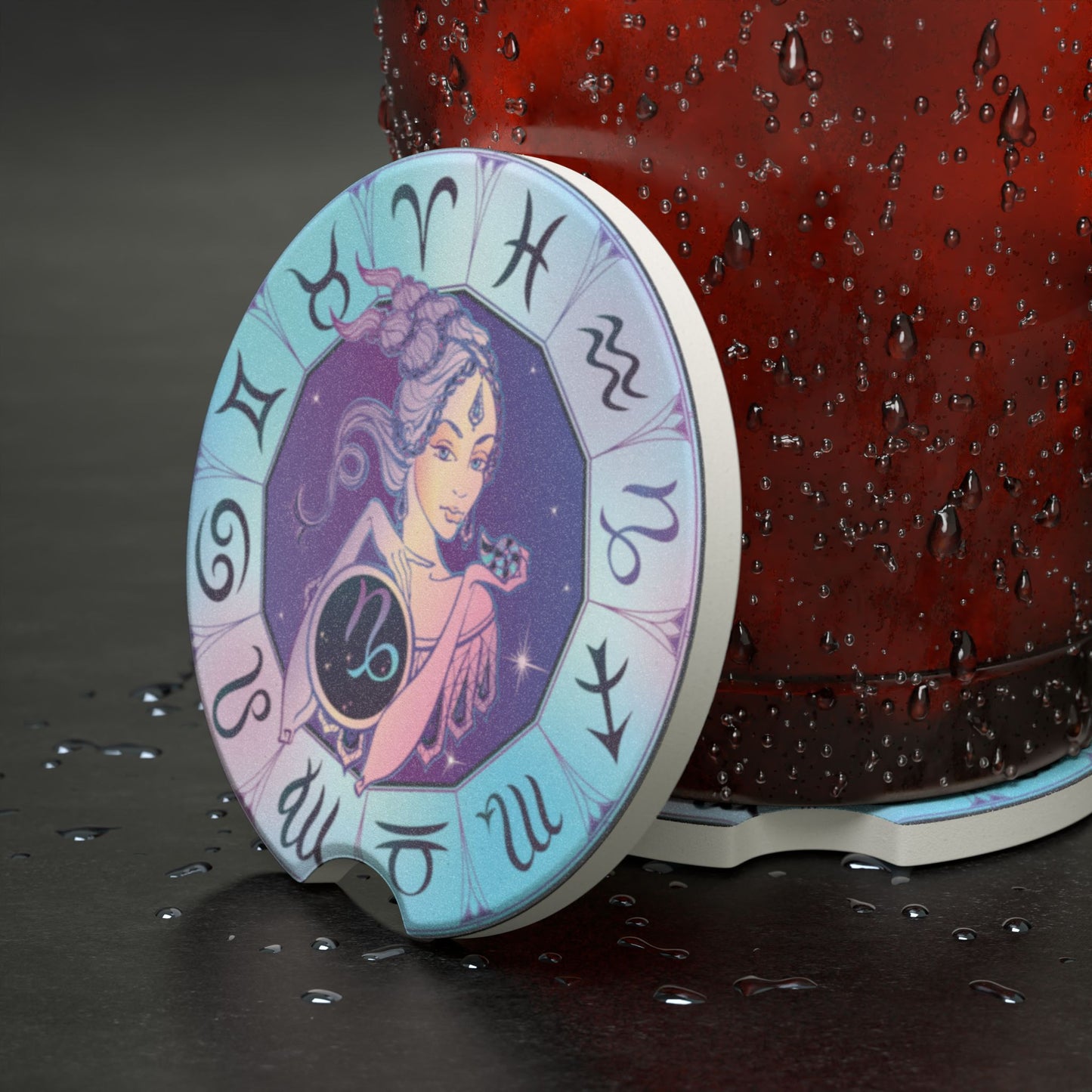 Capricorn Zodiac Soapstone Car Coaster — Astrology Car Cup Holder Coaster
