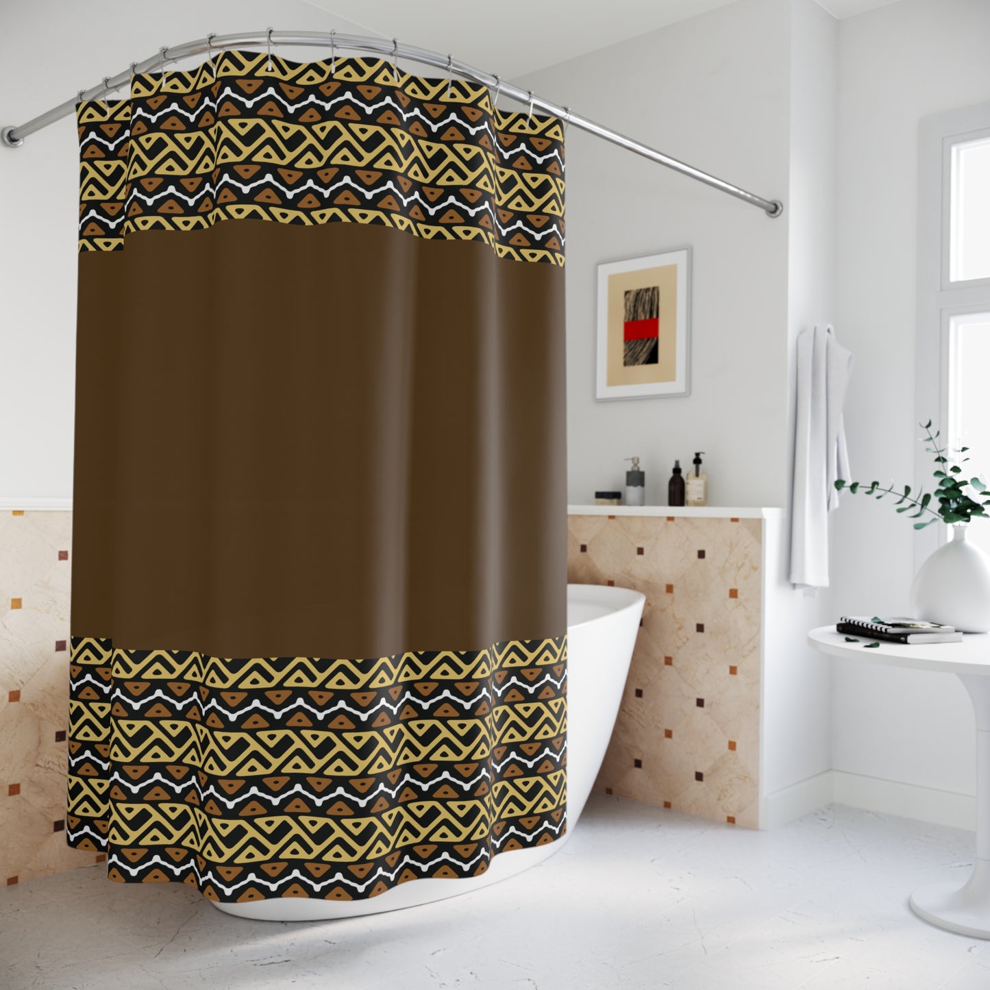Ethnic Print Shower Curtain Brown