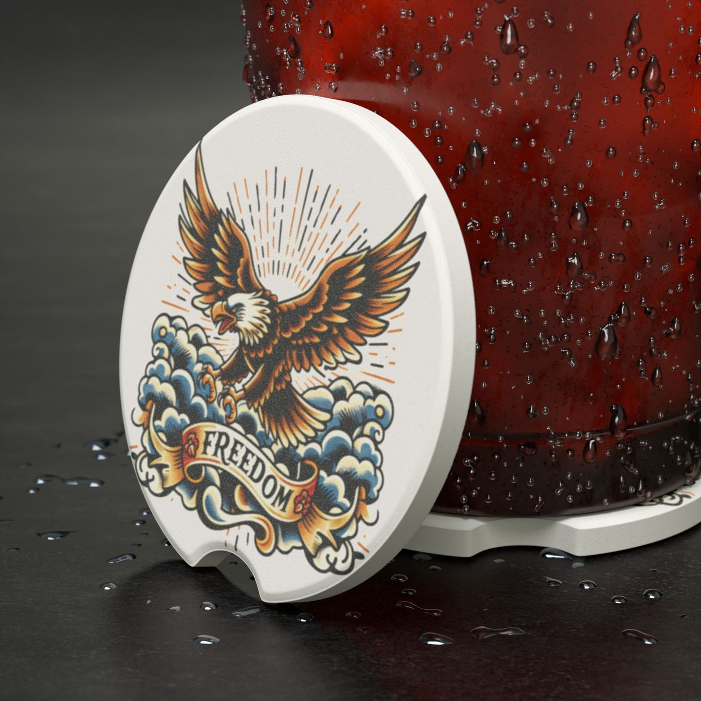 Freedom Eagle Soapstone Car Coaster — Patriotic Eagle Car Cup Holder Insert