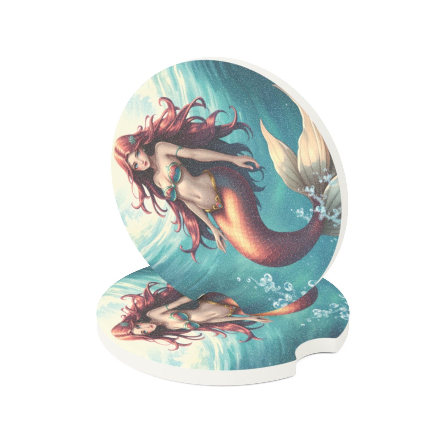 Mermaid Soapstone Car Coaster — Round Drink Holder for Cupholders
