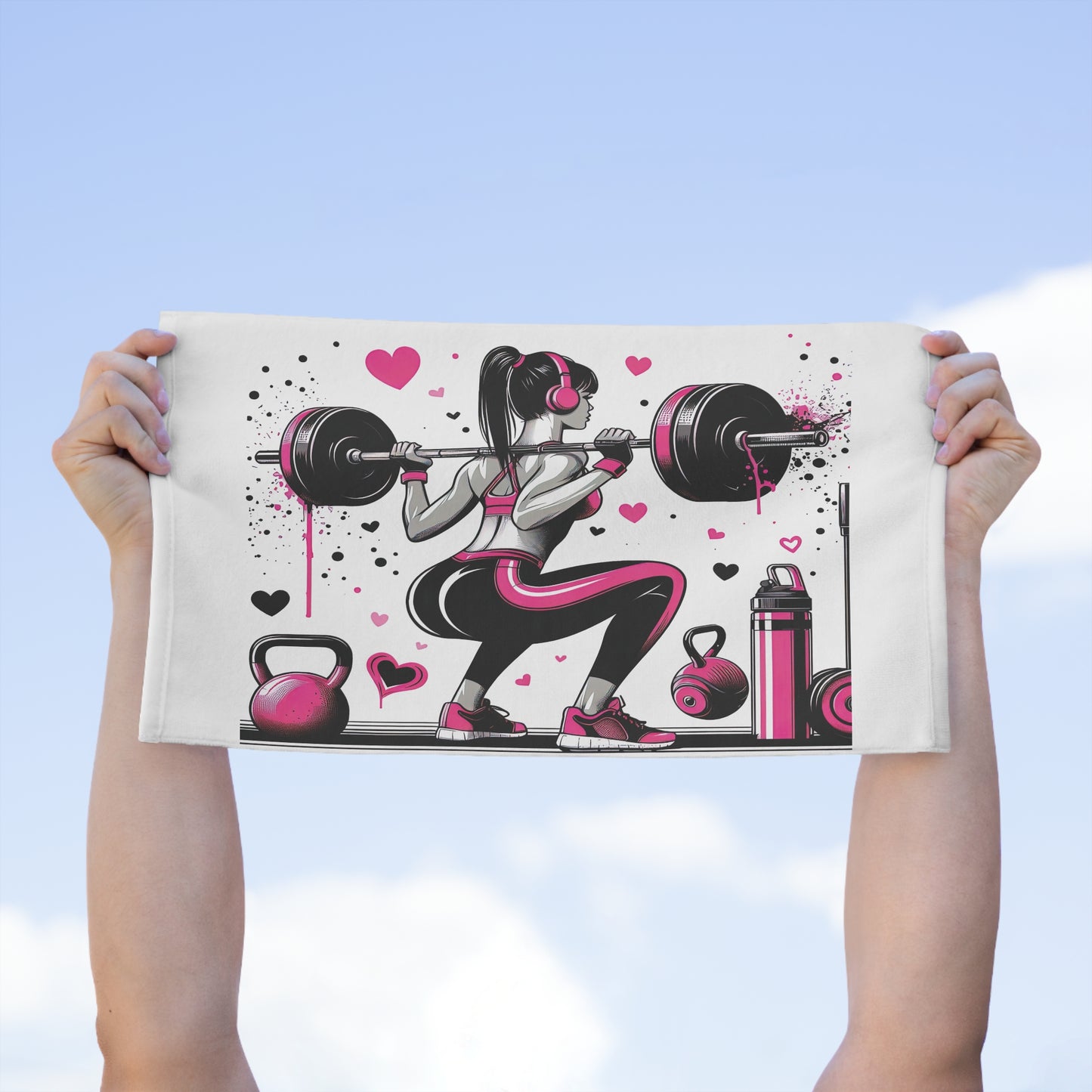 Fitness Towel — Pink Heart Weightlifting Gym Towel (11x18)