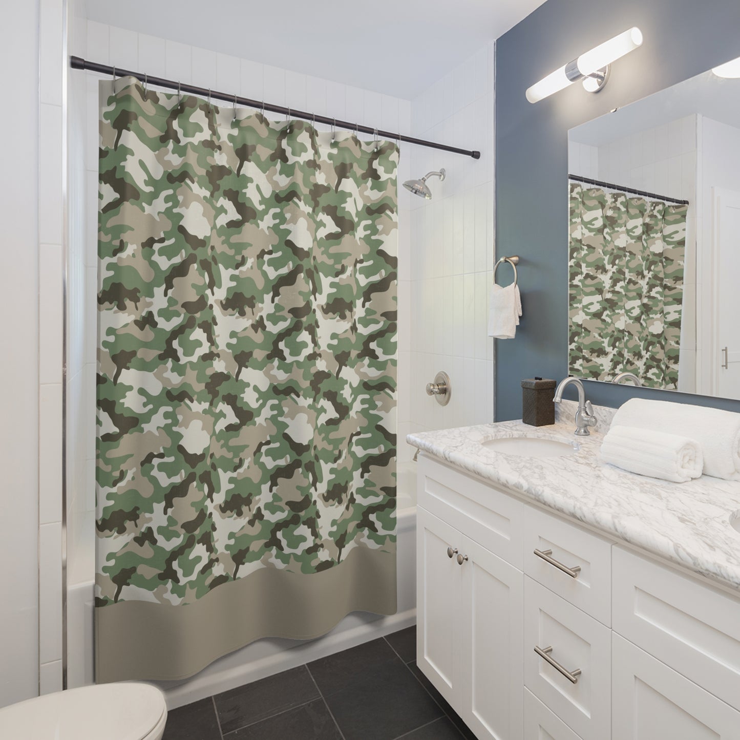 Camo Shower Curtain-Green and Tan