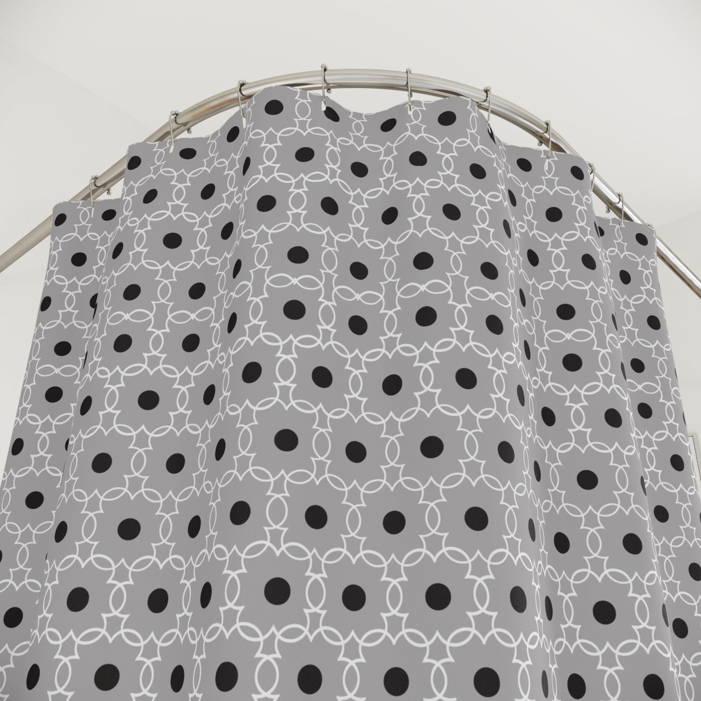 Gray Geometric Dot Shower Curtain — Modern Minimalist Bathroom Decor