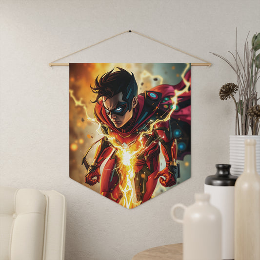 Superhero Lightning Pennant Wall Banner — Energetic Comic Art Decor for Fans