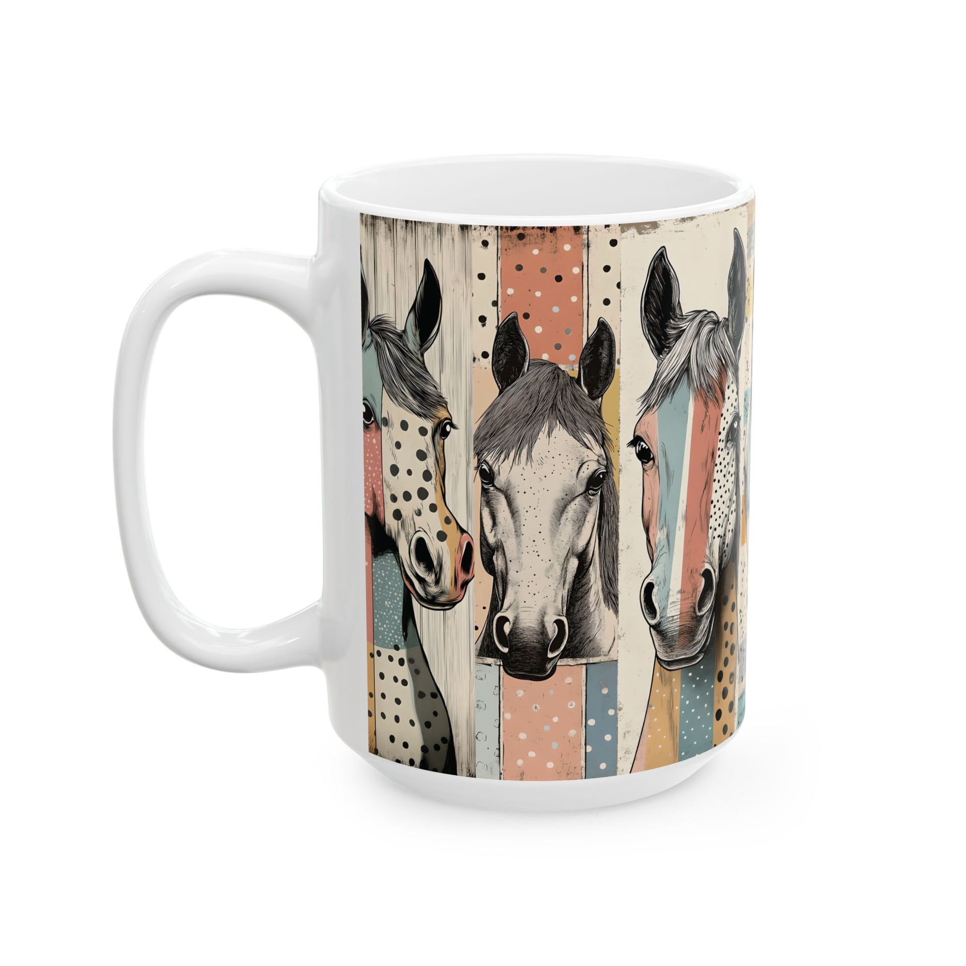 Horse Portrait Ceramic Mug — Colorful Rustic Equestrian Coffee Cup (15oz)