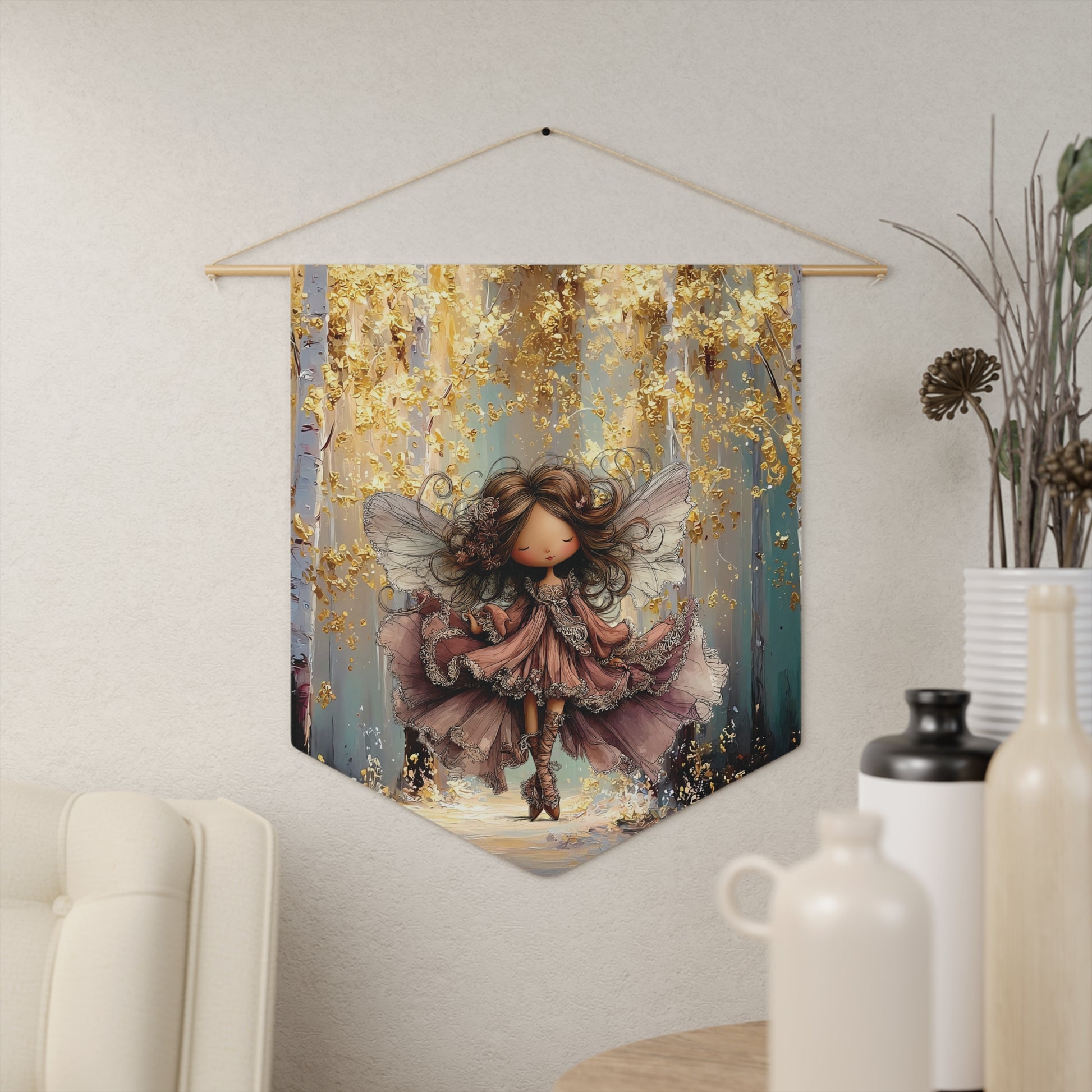 Fairy Woodland Pennant Banner — Whimsical Golden Forest Fairy Wall Decor