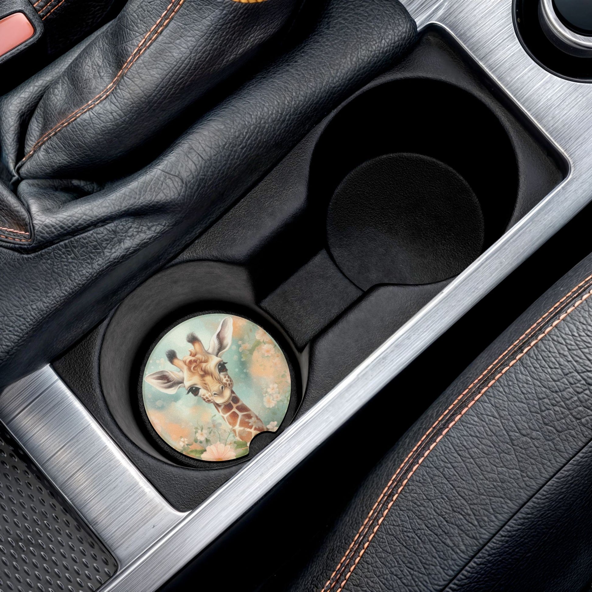 Giraffe Floral Soapstone Car Coaster — Cute Baby Giraffe Car Cup Holder Coaster