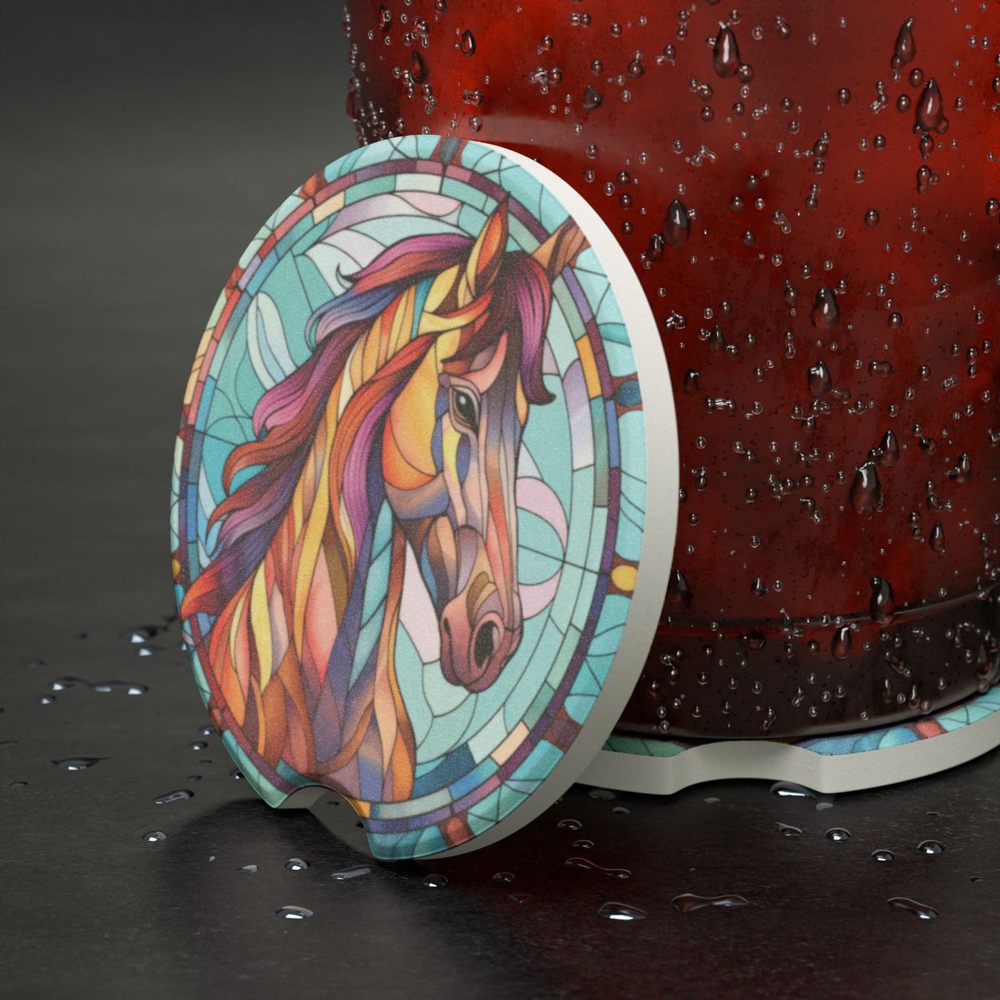 Horse Stained Glass Soapstone Car Coaster — Decorative Cup Coaster