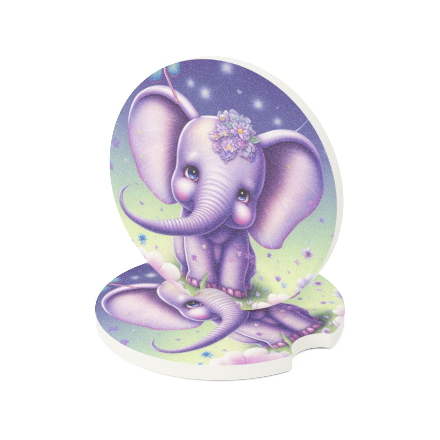 Cute Purple Elephant Soapstone Car Coaster — Baby Elephant Car Coaster