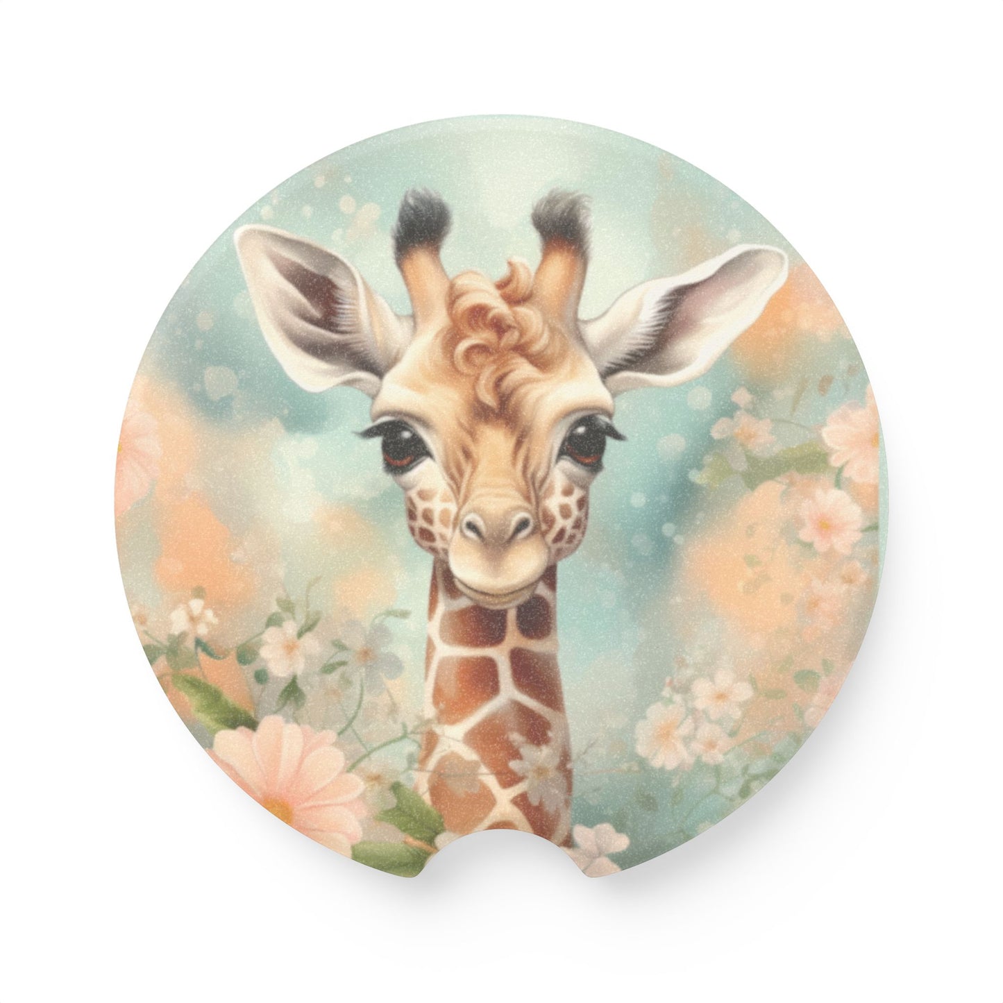 Giraffe Floral Soapstone Car Coaster — Cute Baby Giraffe Car Cup Holder Coaster
