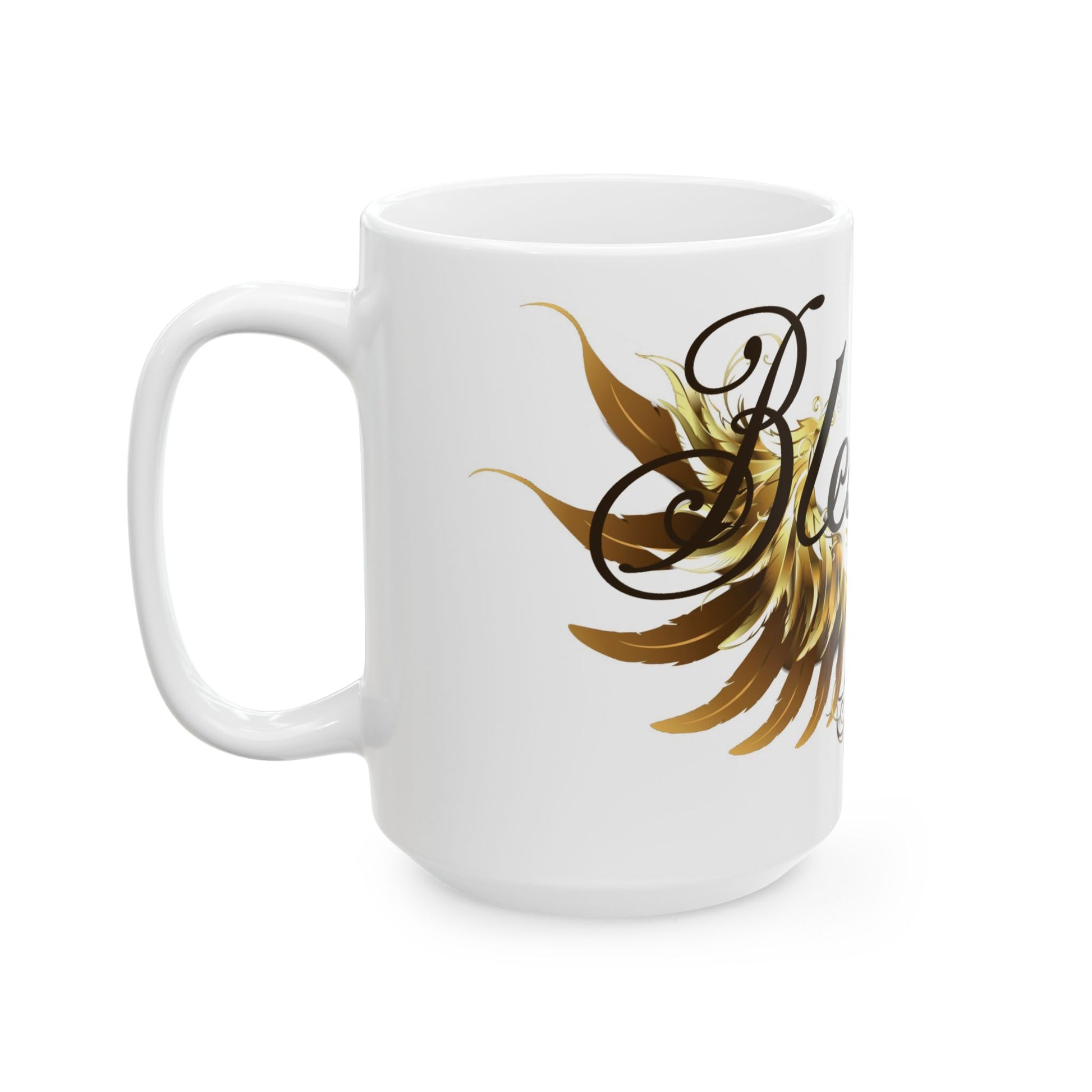 Gold Angel Wings Ceramic Mug - Inspirational "Blessings" 
