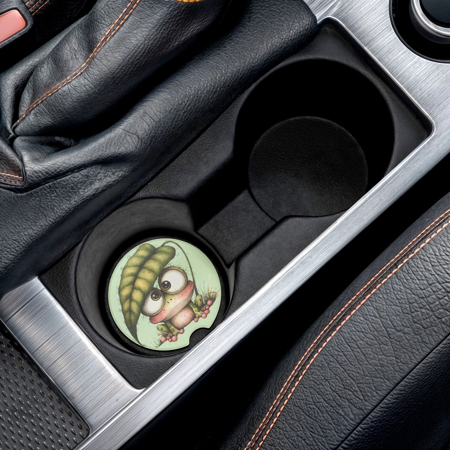 Cute Frog Soapstone Car Coaster — Waterproof Drink Holder for Cars