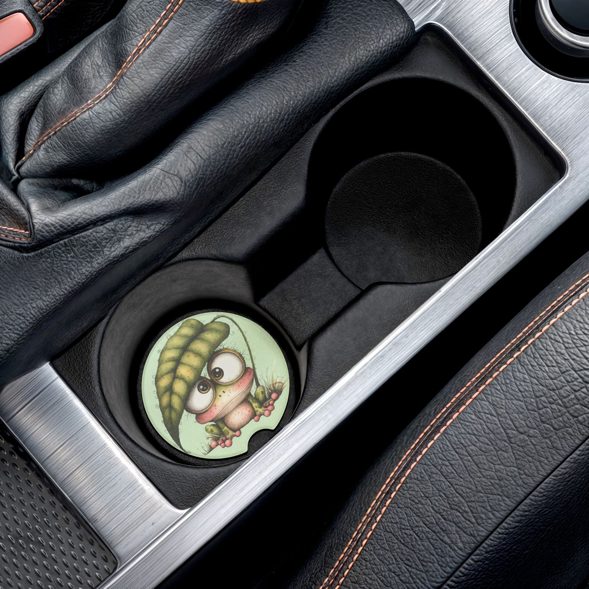 Cute Frog Soapstone Car Coaster — Waterproof Drink Holder for Cars