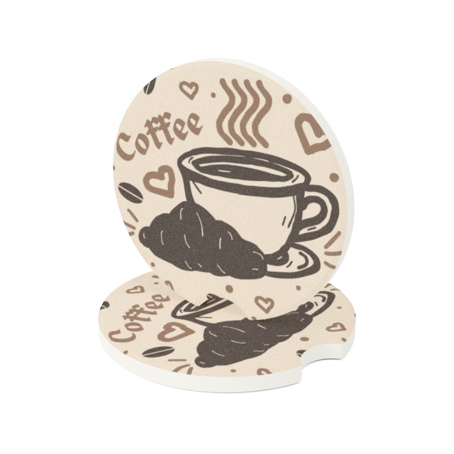 Coffee Lovers Soapstone Car Coaster — Cup & Beans Car Drink Holder Protector