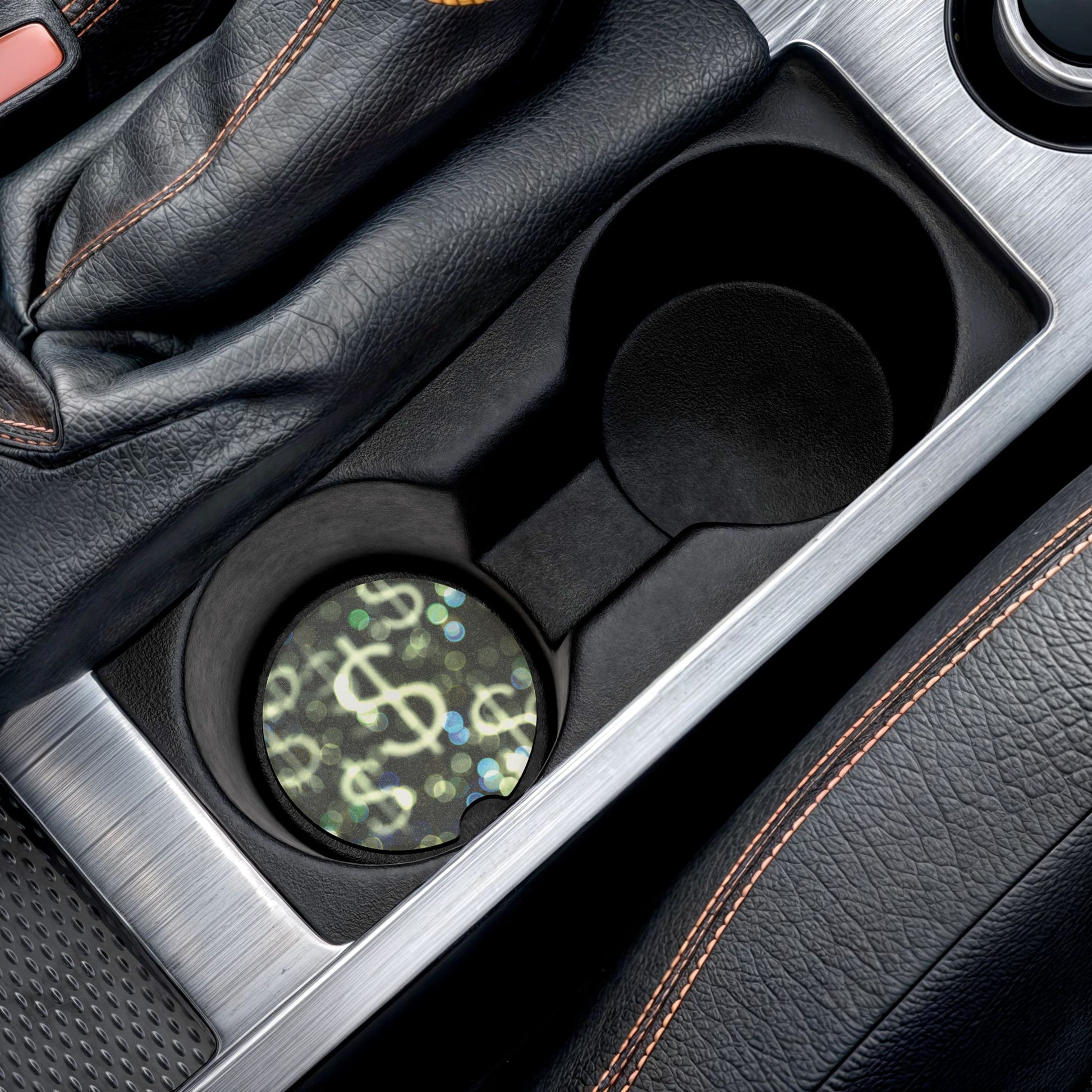 Bokeh Dollar Sign Car Coaster — Sparkling Dollar Sign Soapstone Drink Holder Protector