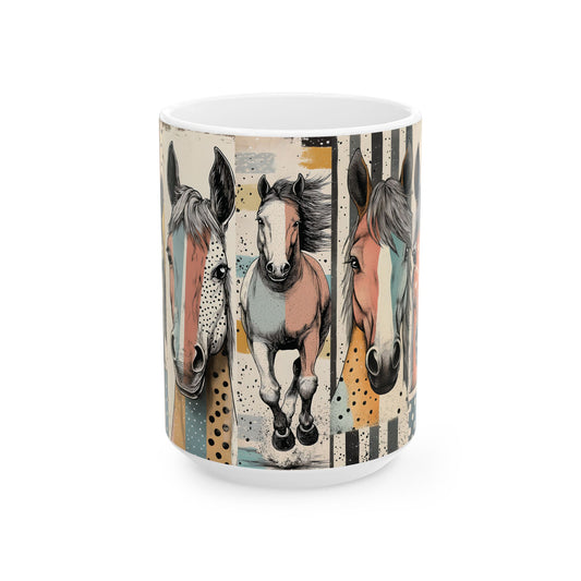 Horse Portrait Ceramic Mug — Colorful Rustic Equestrian Coffee Cup (15oz)