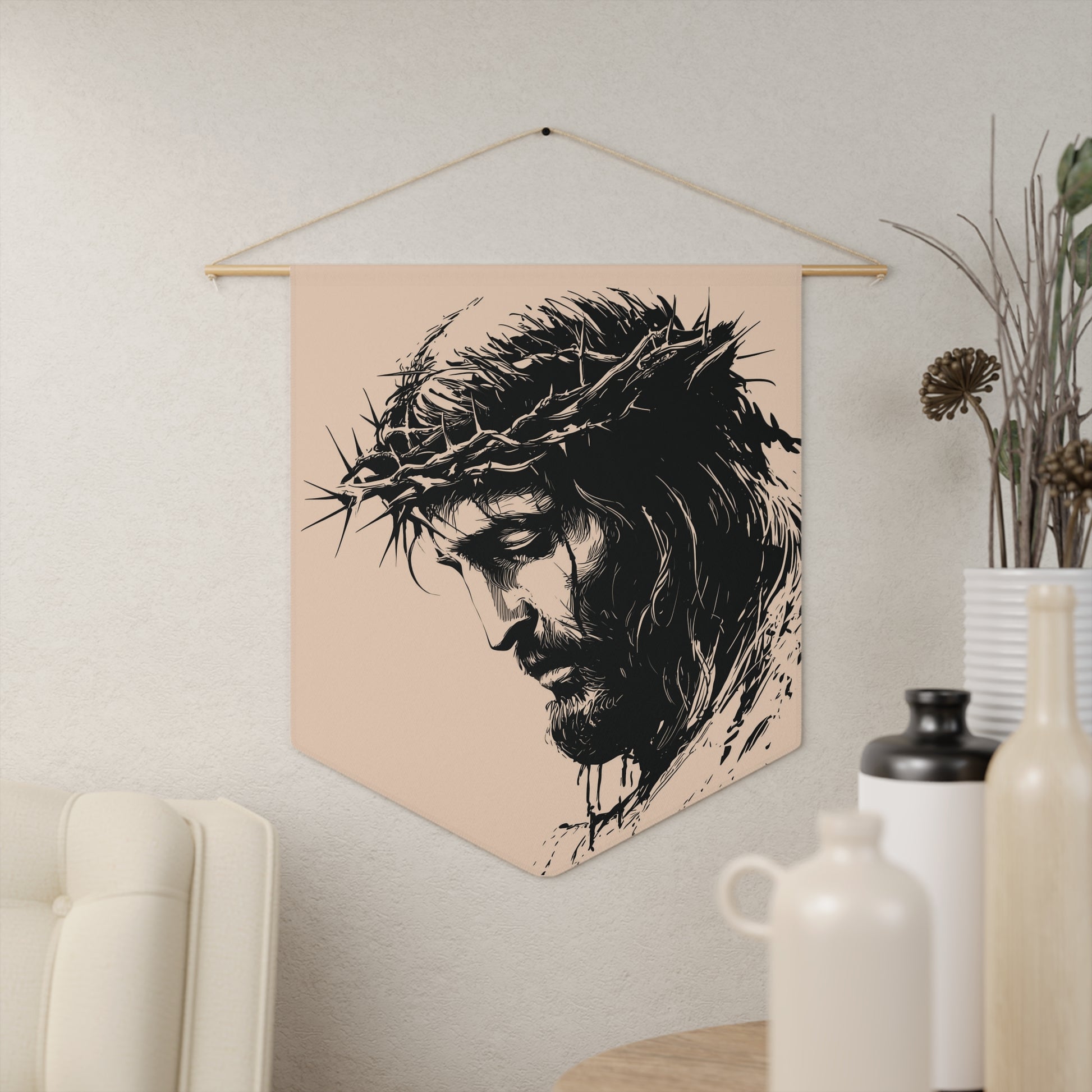 Religious Pennant - Jesus with Crown of Thorns Wall Banner