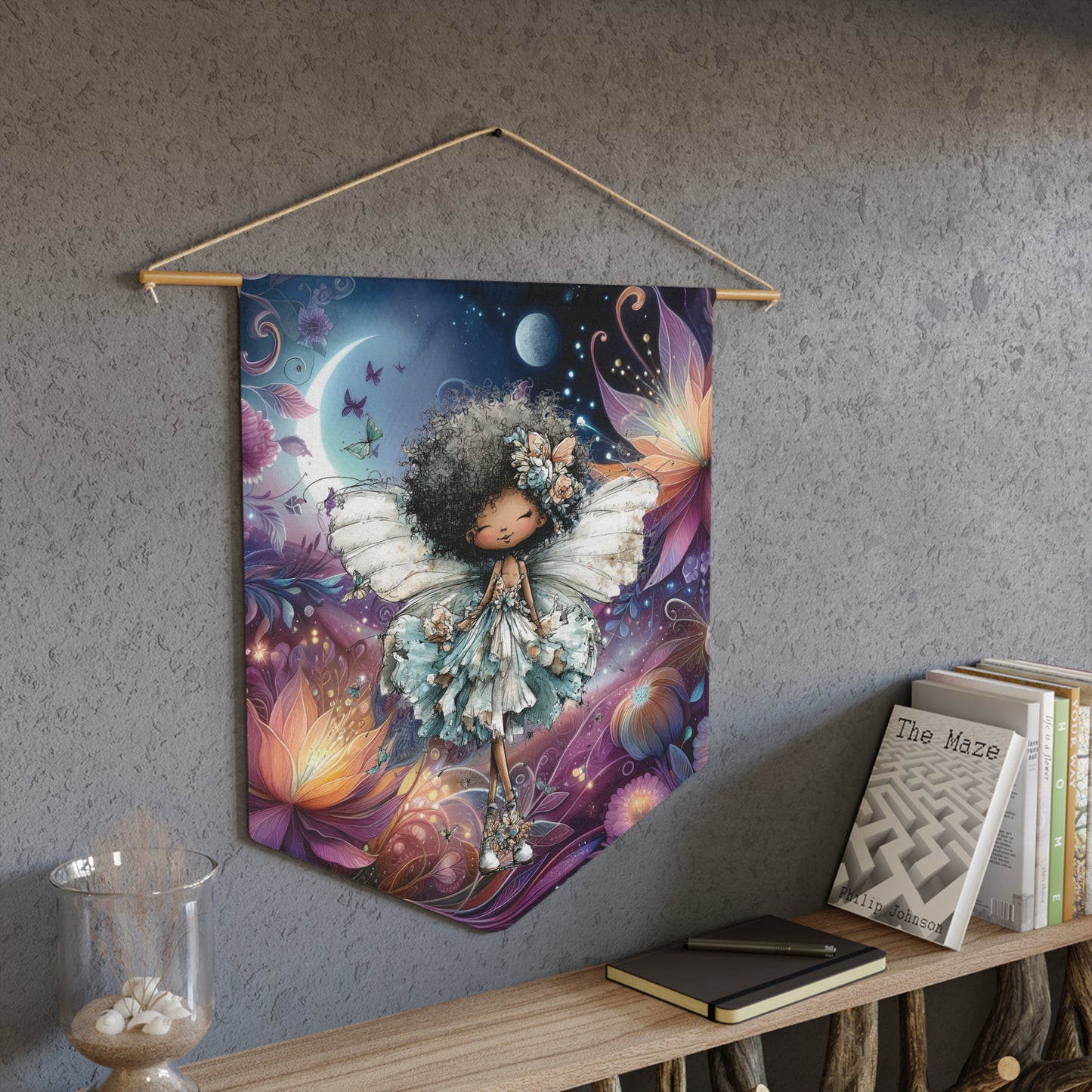 Whimsical Fairy Pennant Wall Banner — Enchanted Floral Nightgirl Decor