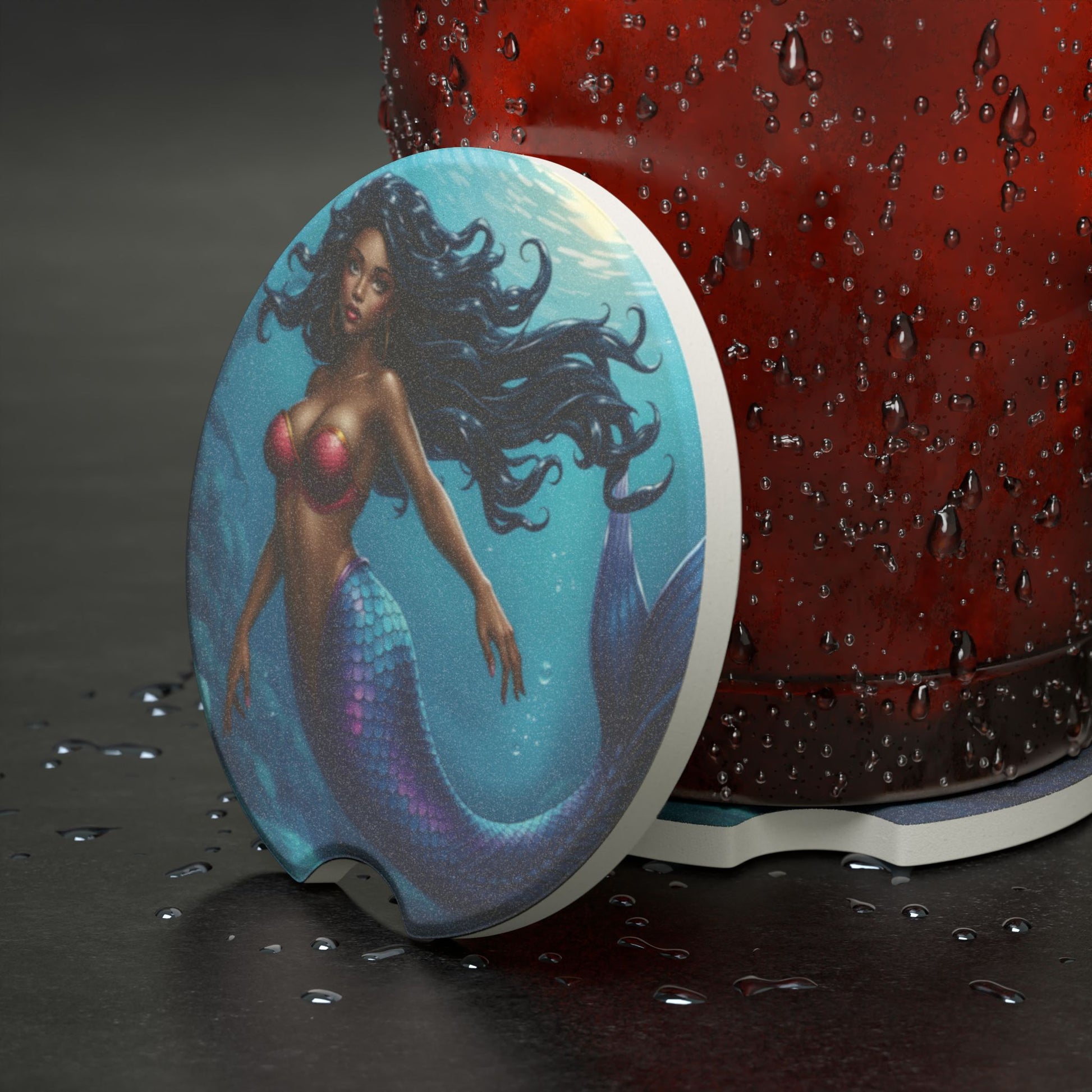Mermaid Soapstone Car Coaster — Ocean Blue Fantasy Drink Holder