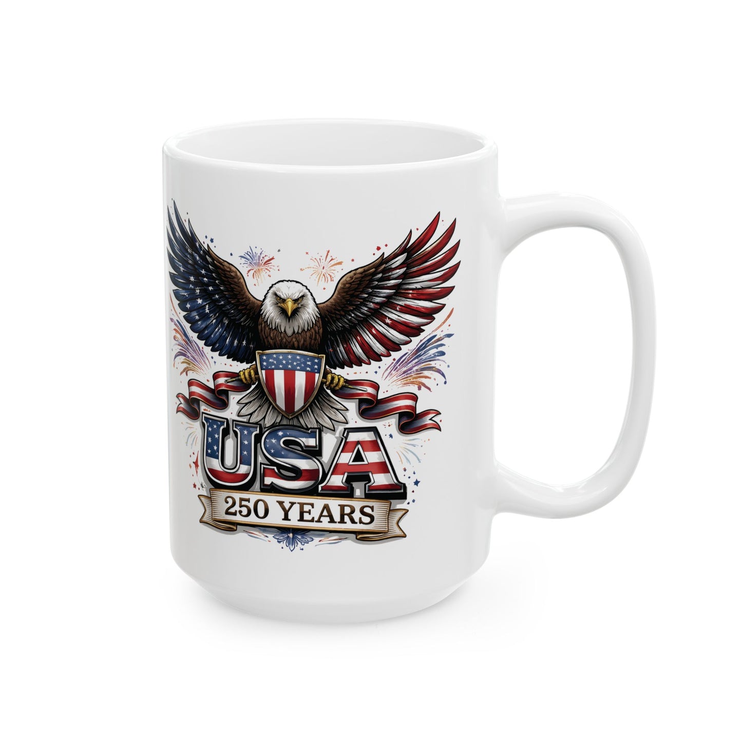 Patriotic Eagle Ceramic Mug - American Flag Wings 250 Years Coffee Cup (15oz)