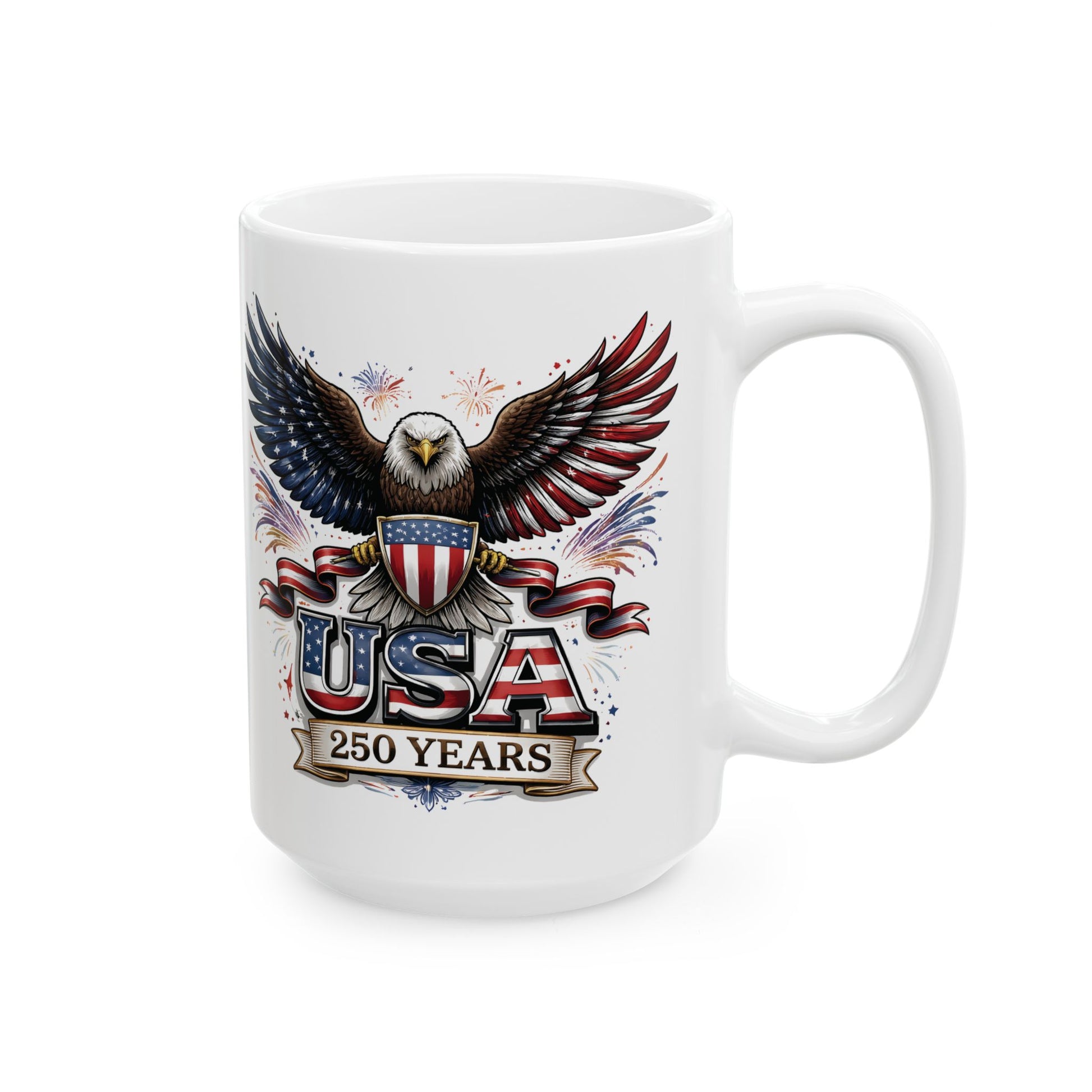 Patriotic Eagle Ceramic Mug - American Flag Wings 250 Years Coffee Cup (15oz)